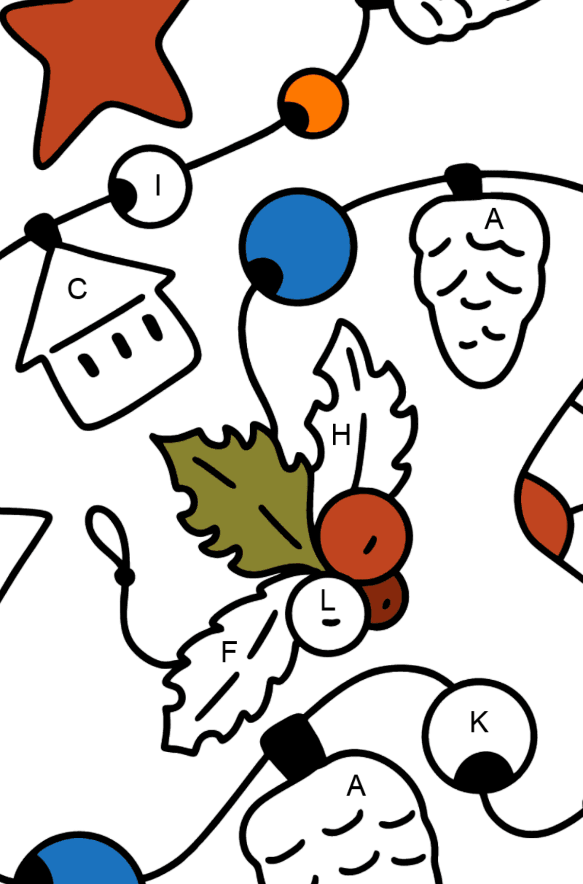 Guirnalda de año nuevo para colorear - Colorear por Letras para Niños