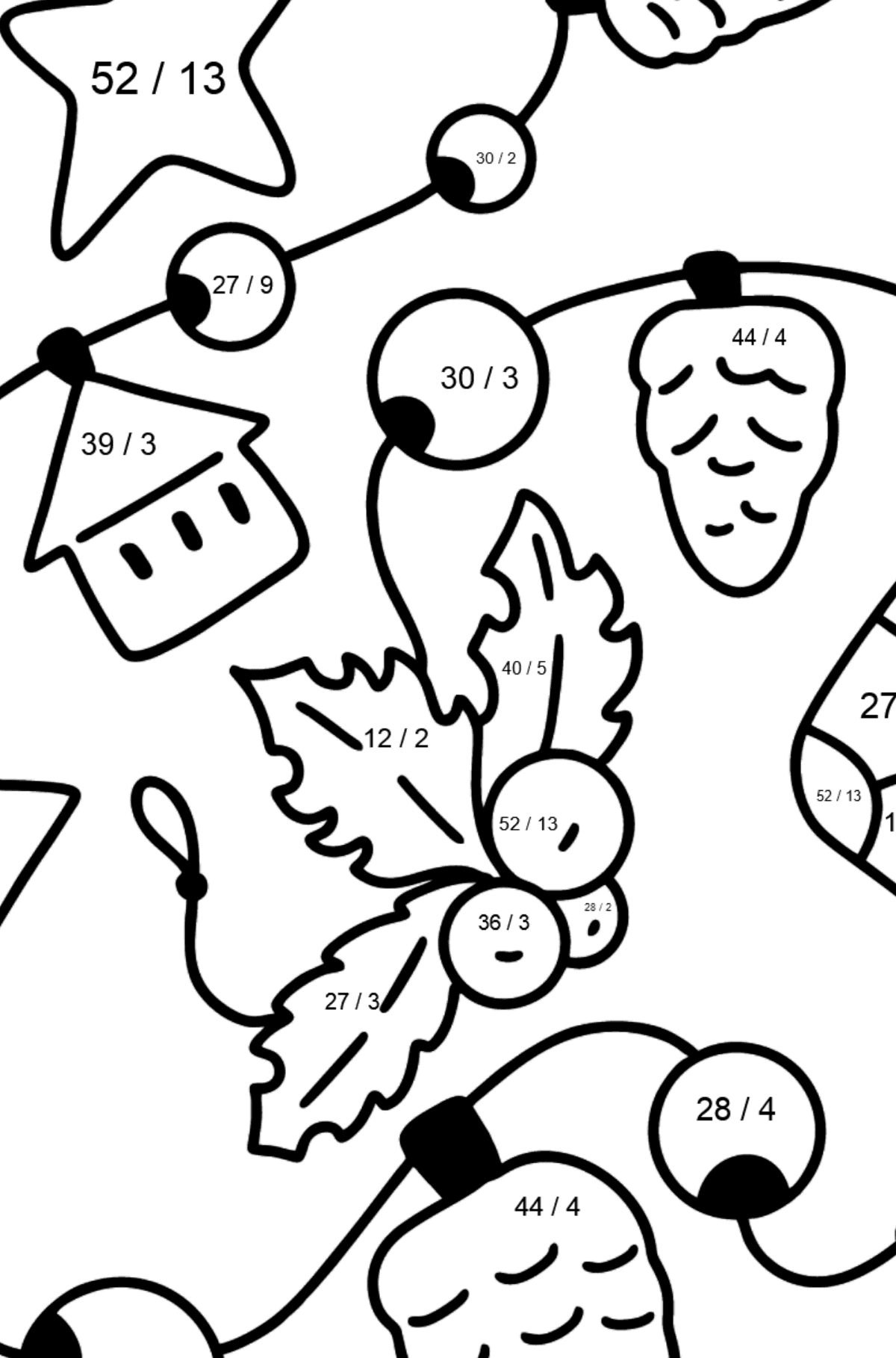 New year garland coloring page - Math Coloring - Division for Kids