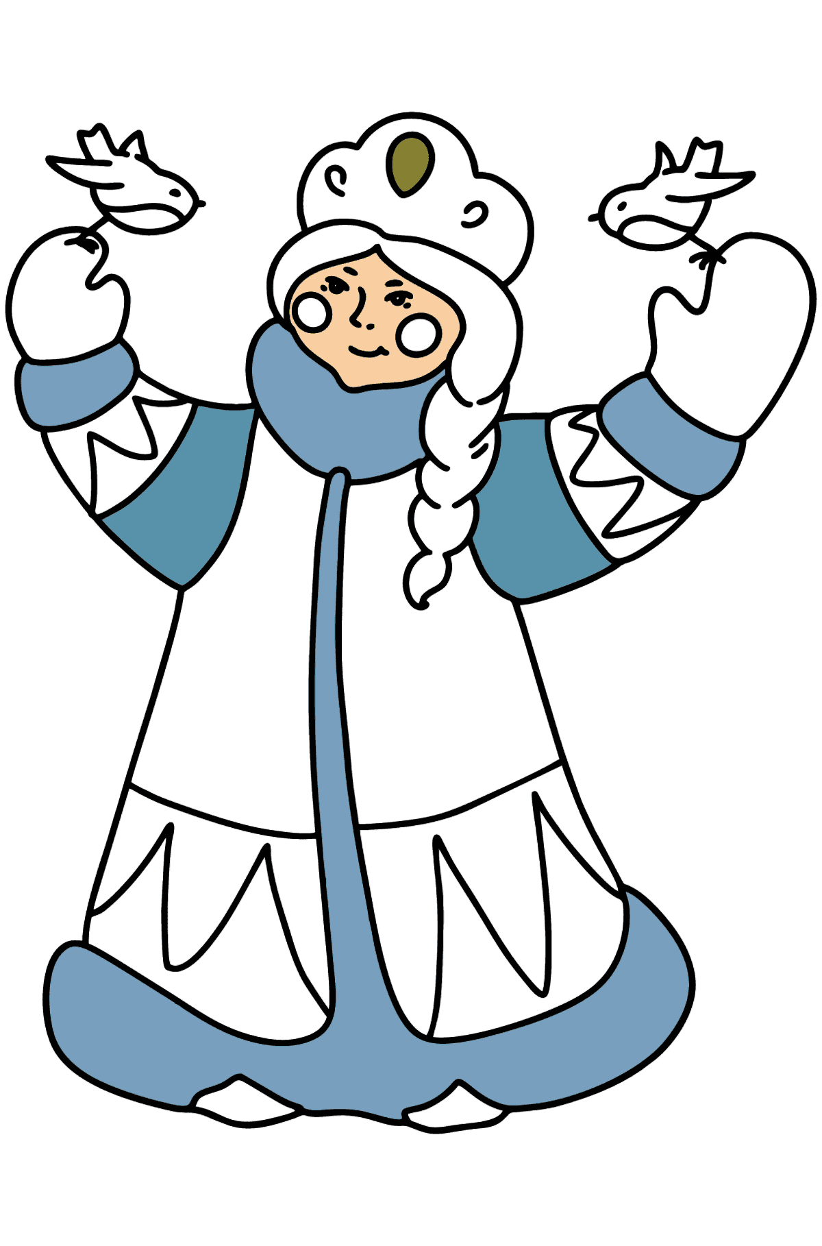 Snow maiden with birds coloring page - Coloring Pages for Kids