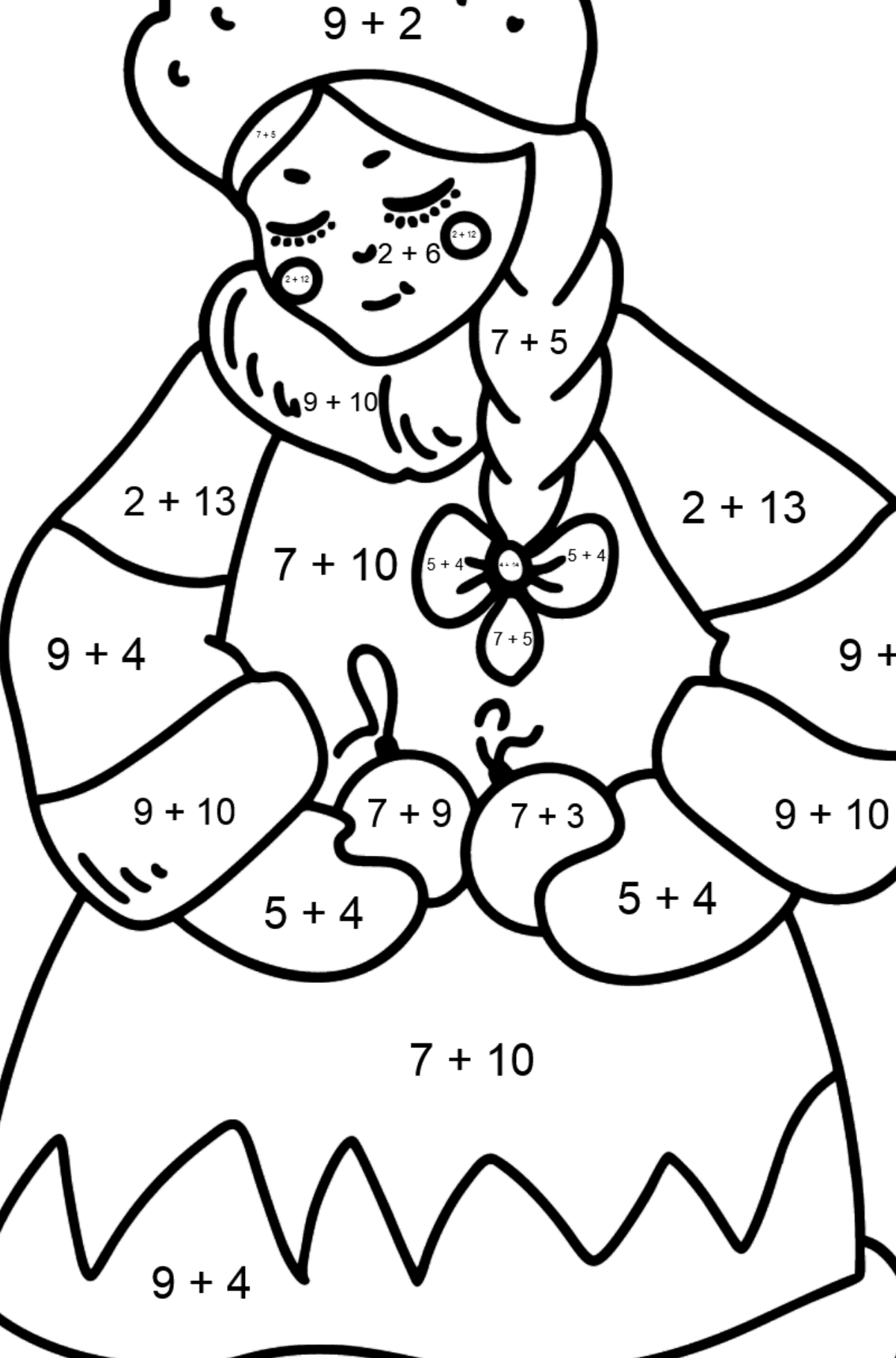 Mewarnai gambar putri Salju - Pewarnaan Matematika: Pertambahan untuk anak-anak