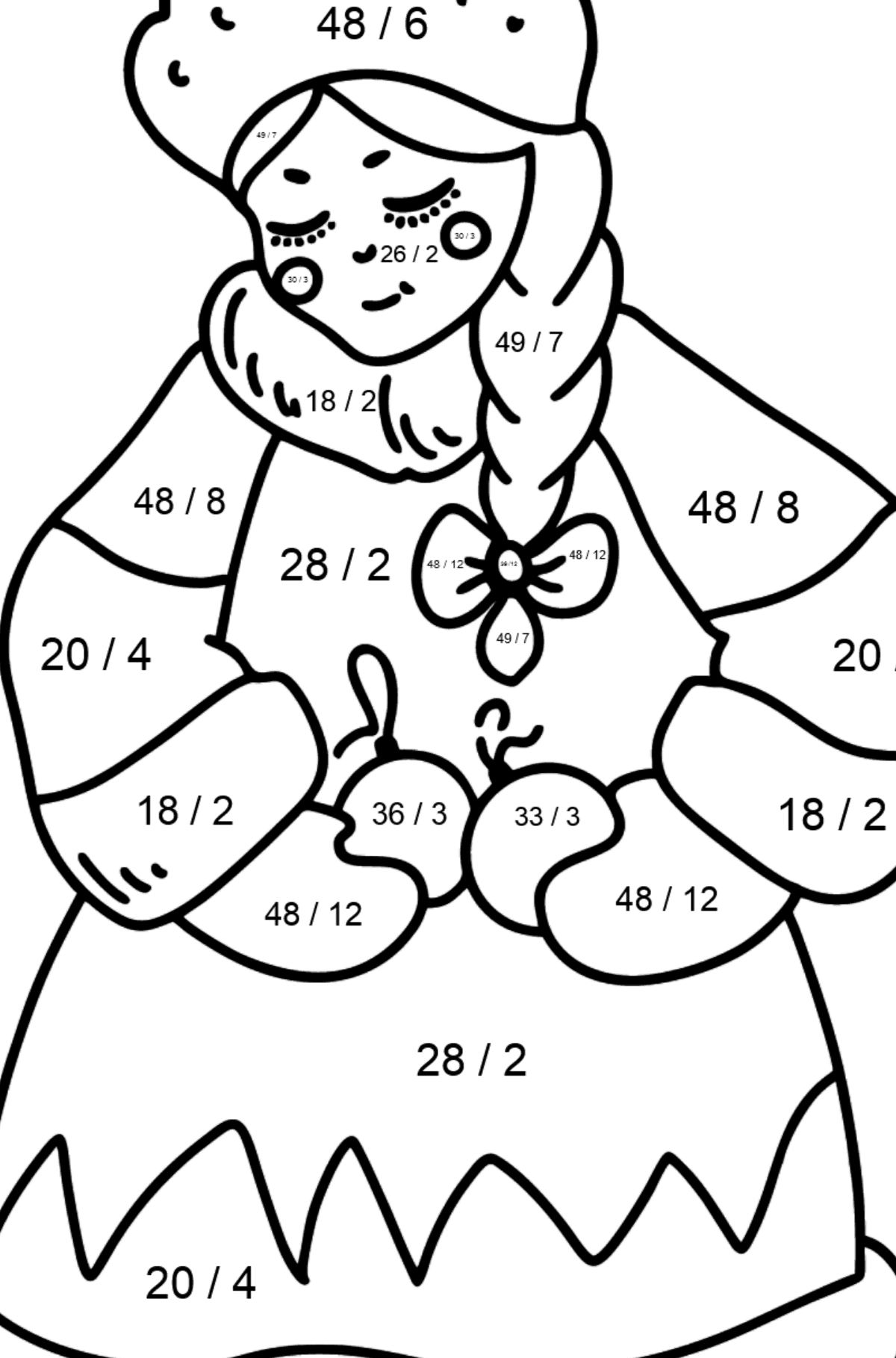 Mewarnai gambar putri Salju - Pewarnaan Matematika: Pembagian untuk anak-anak