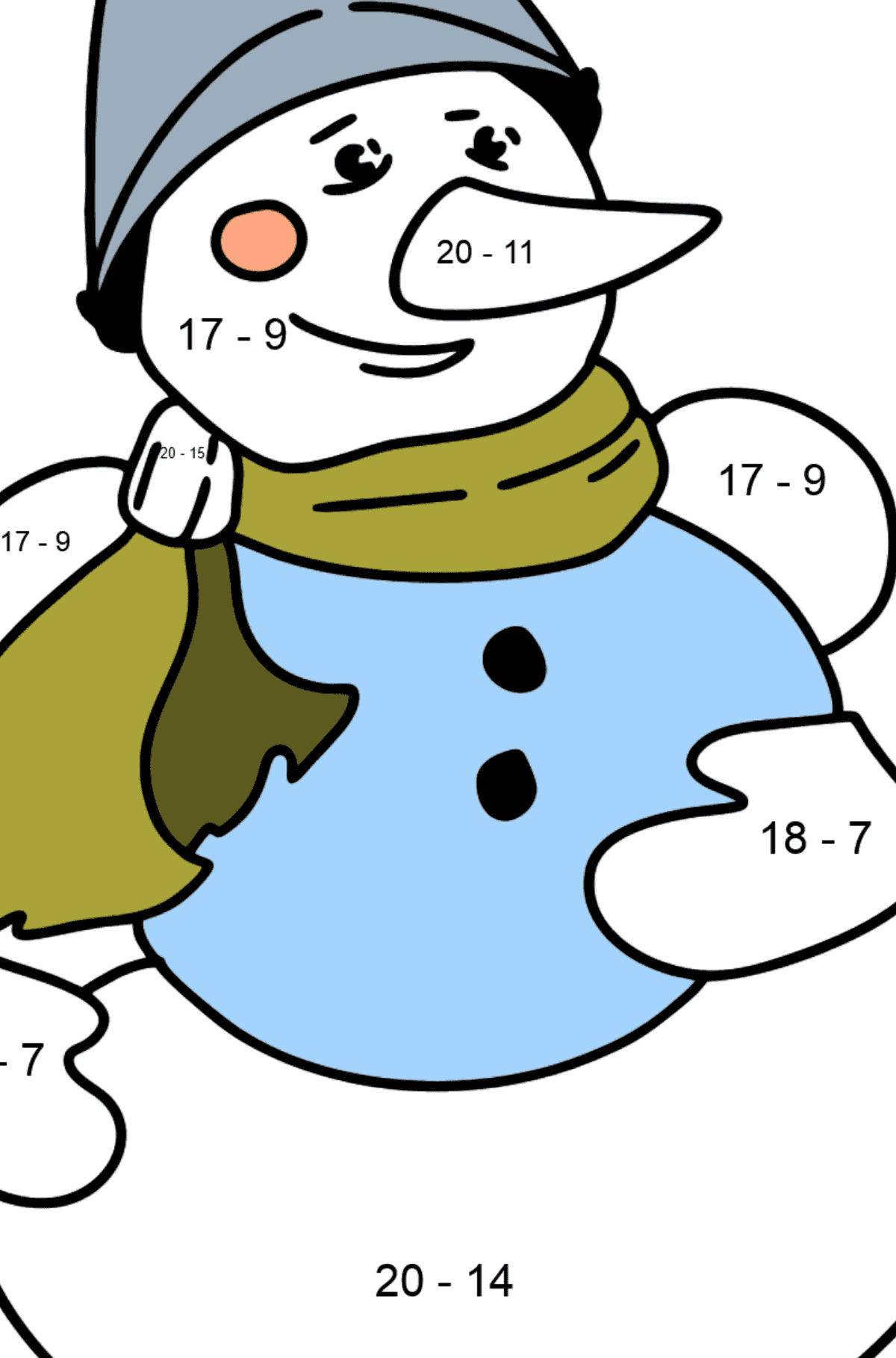 Раскраска снеговик - На Вычитание для Детей