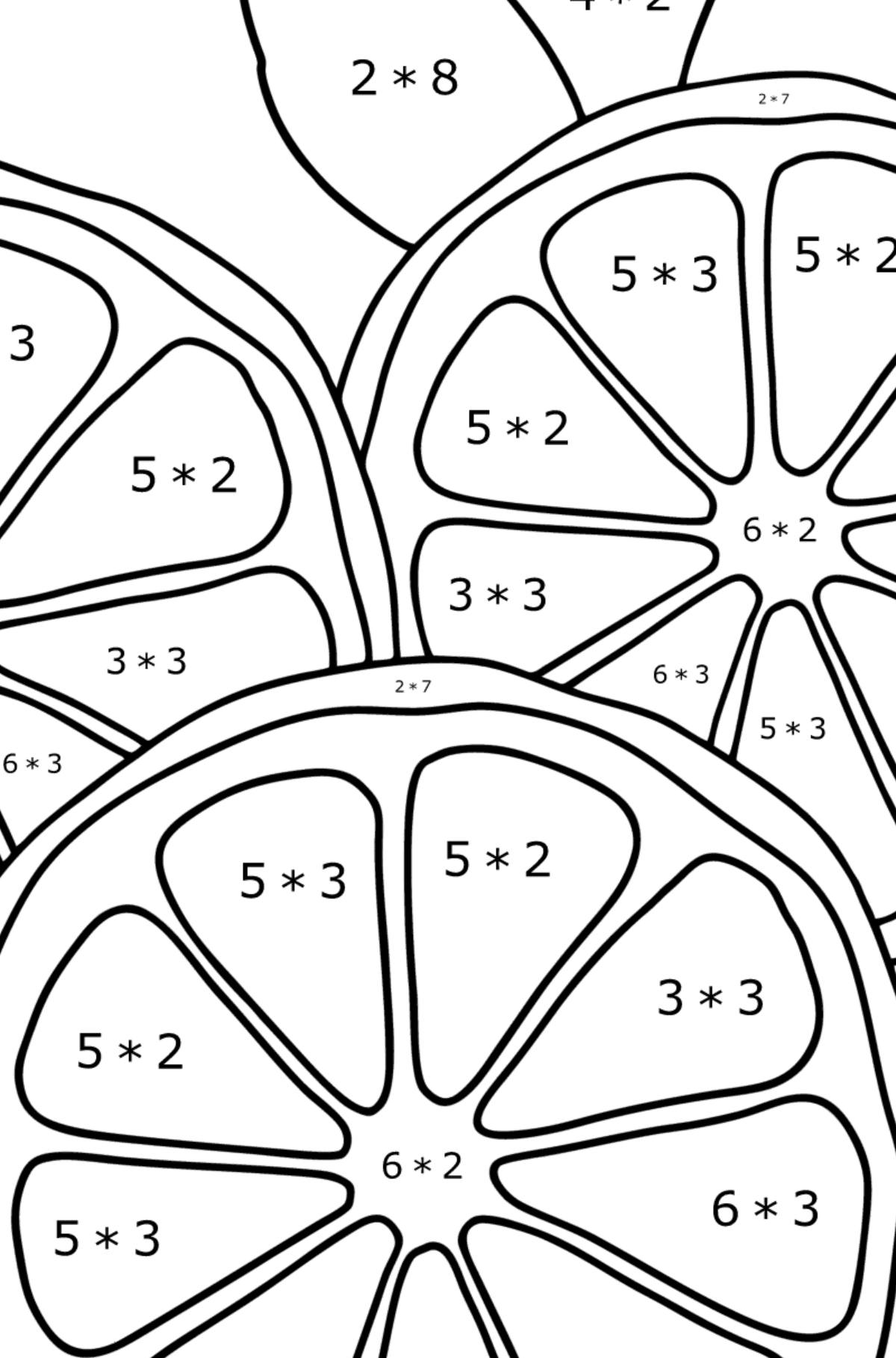Målarbild Tre apelsiner - Matematik Färgläggning - Multiplikation För barn