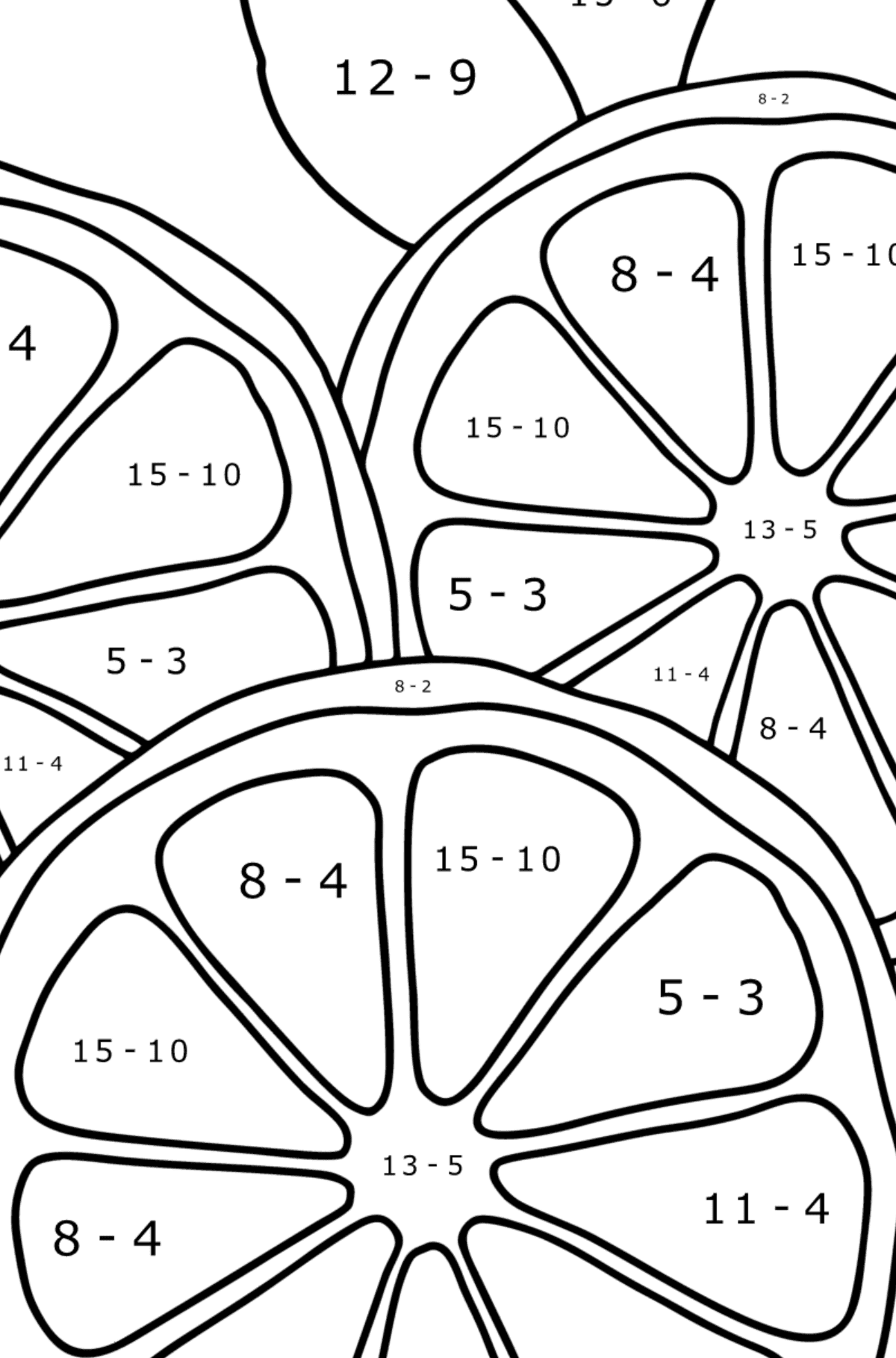 Målarbild Tre apelsiner - Matematik Färgläggning - Subtraktion För barn