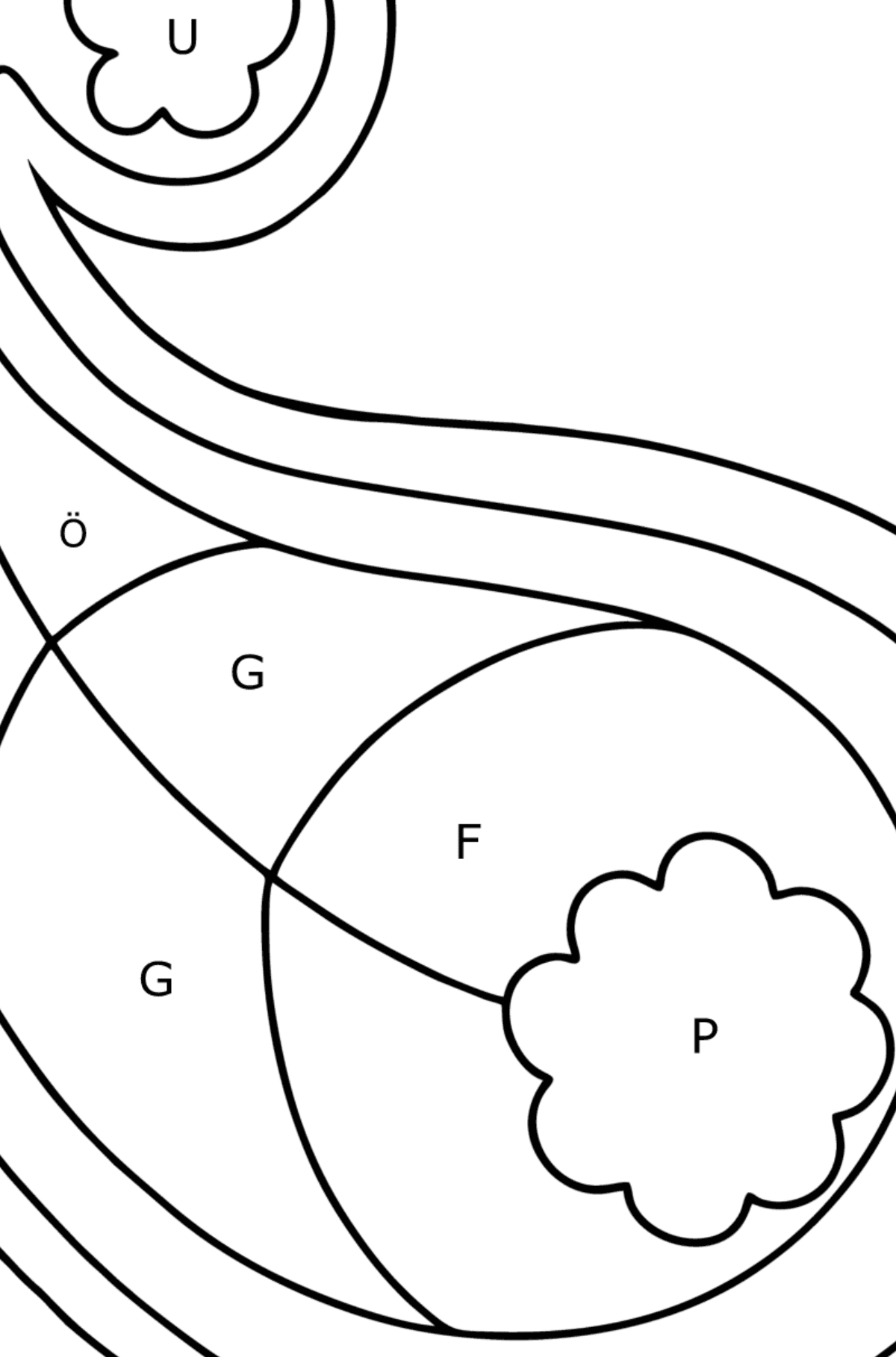 Einfache Paisley Ausmalbild - Ausmalen nach Buchstaben für Kinder