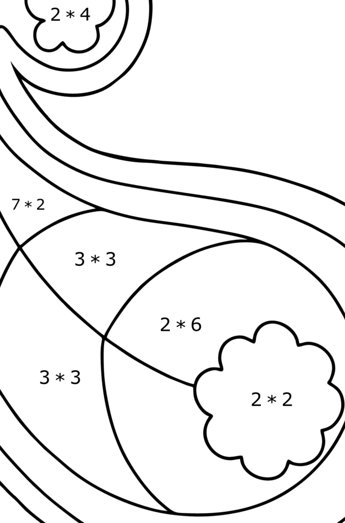 Einfache Paisley Ausmalbild - Mathe Ausmalbilder - Multiplikation für Kinder