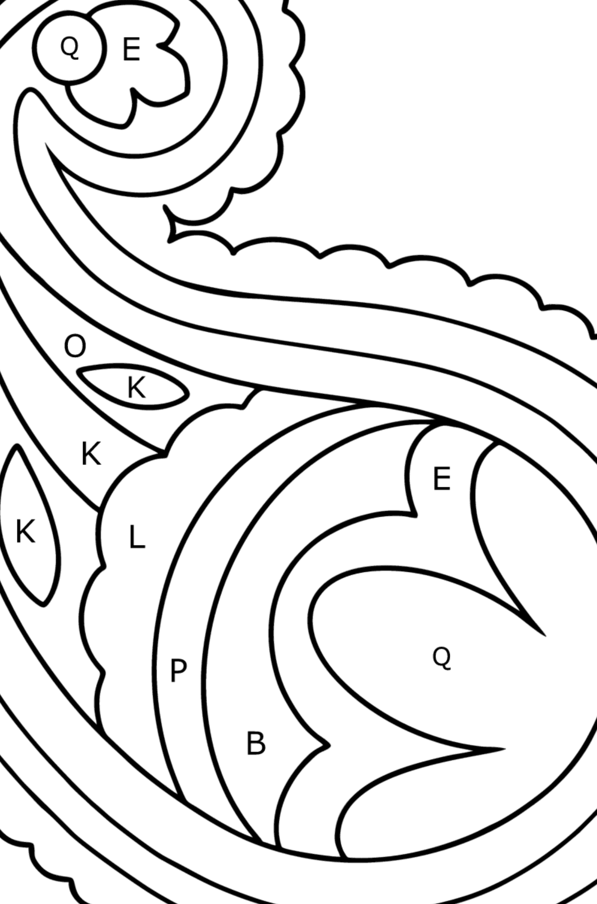 Paisley coloring page - 16 Elements - Coloring by Letters for Kids