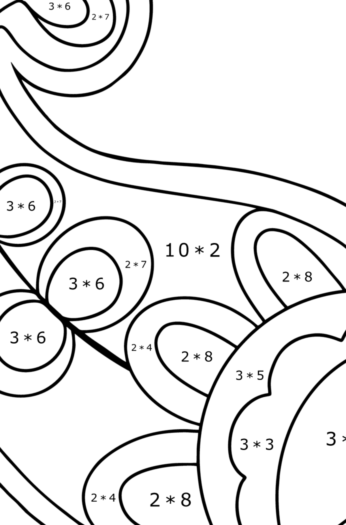 Tegning til farvning paisley 8 - Matematisk farvelægning side -- Multiplikation for børn