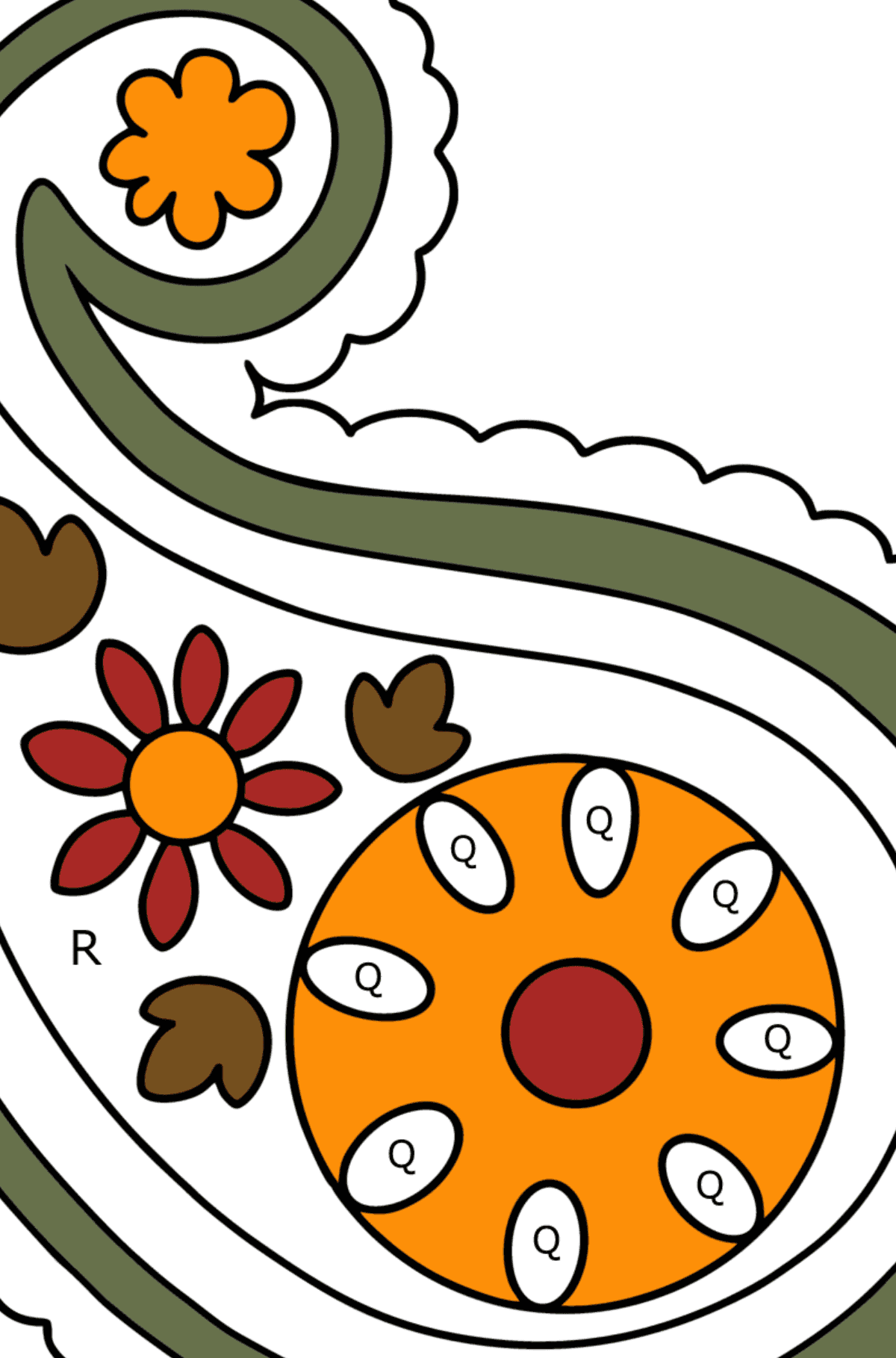 Disegno di Paisley carino da colorare - Colorare per lettere per bambini