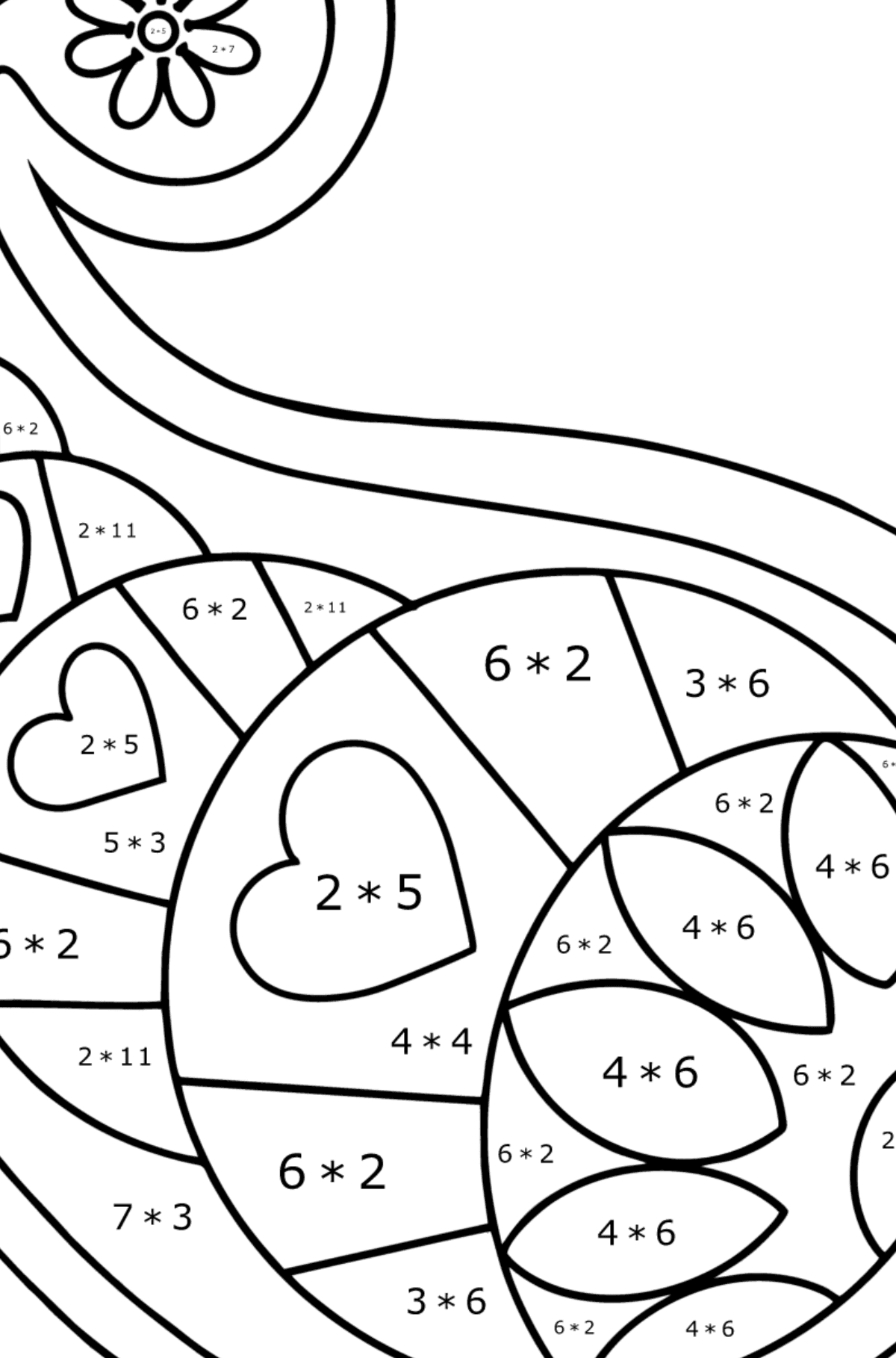 Paisley design coloring page - Math Coloring - Multiplication for Kids