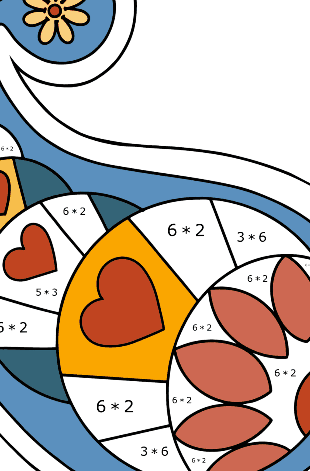 Kolorowanka z wzorem Paisley - Kolorowanki matematyczne mnożenie dla dzieci