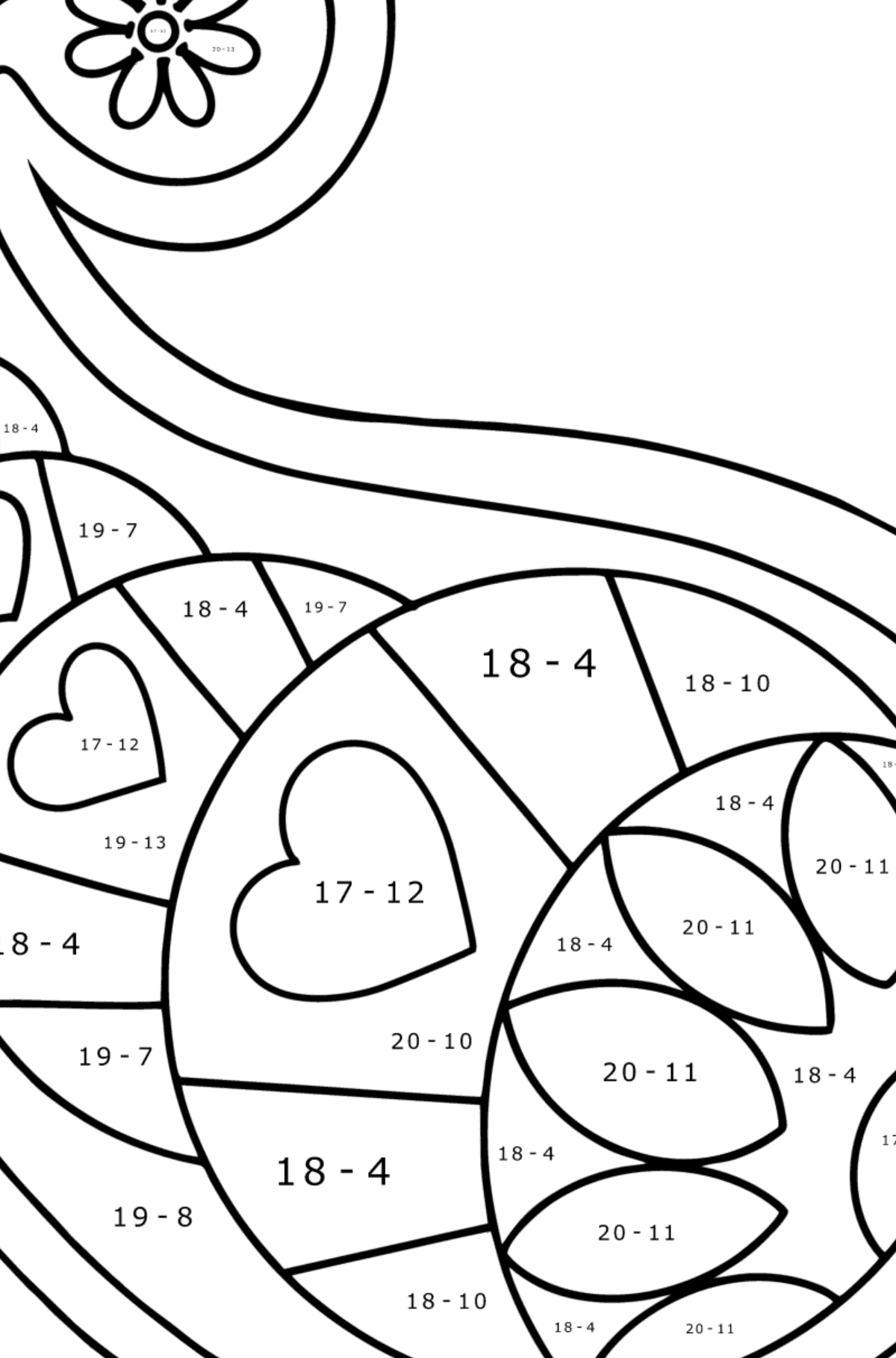 Paisley Design Ausmalbild - Mathe Ausmalbilder - Subtraktion für Kinder