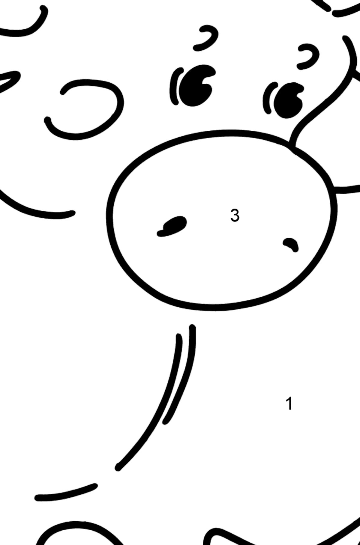 Tegning til farvning kalve - Farvelægning side af tallene for børn