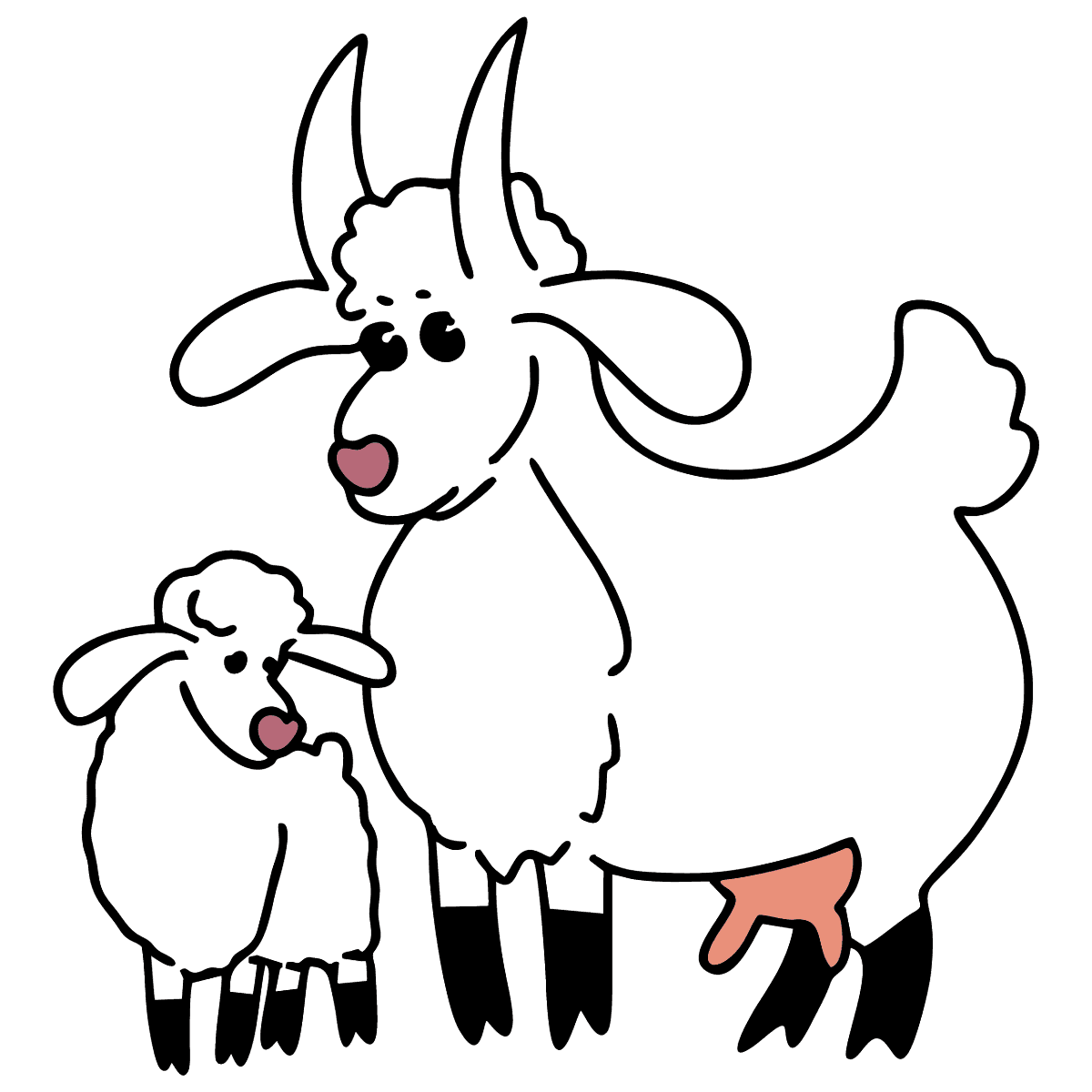 Категория Раскраски коза козел козленок Раскраска коза и козленок в пятнышку