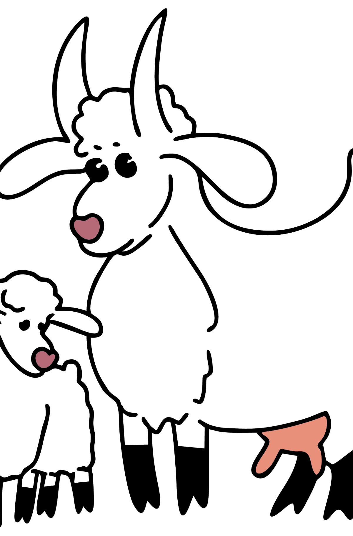 Desenho para colorir de cabra e criança - Imagens para Colorir para Crianças