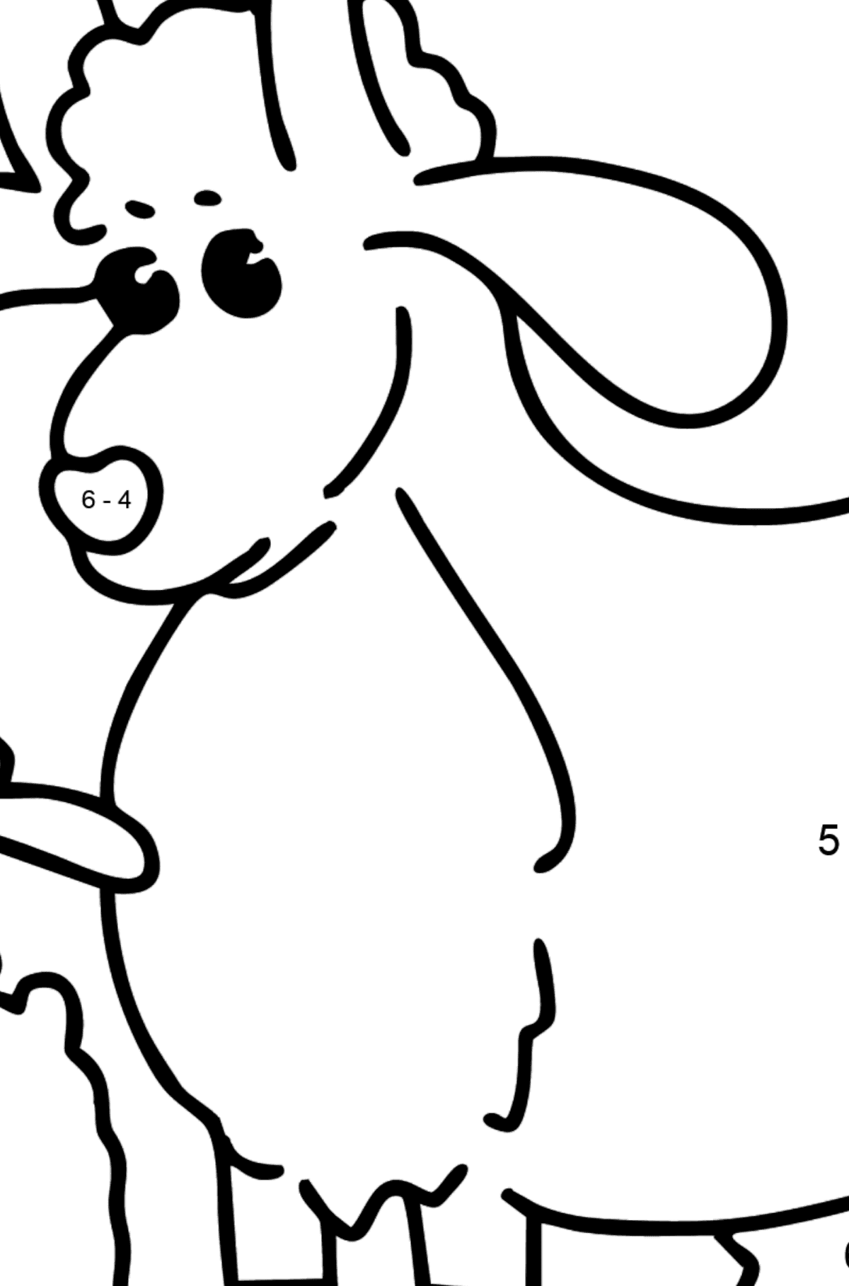 Dibujo de Cabra y cabrito para colorear - Colorear con Matemáticas - Restas para Niños