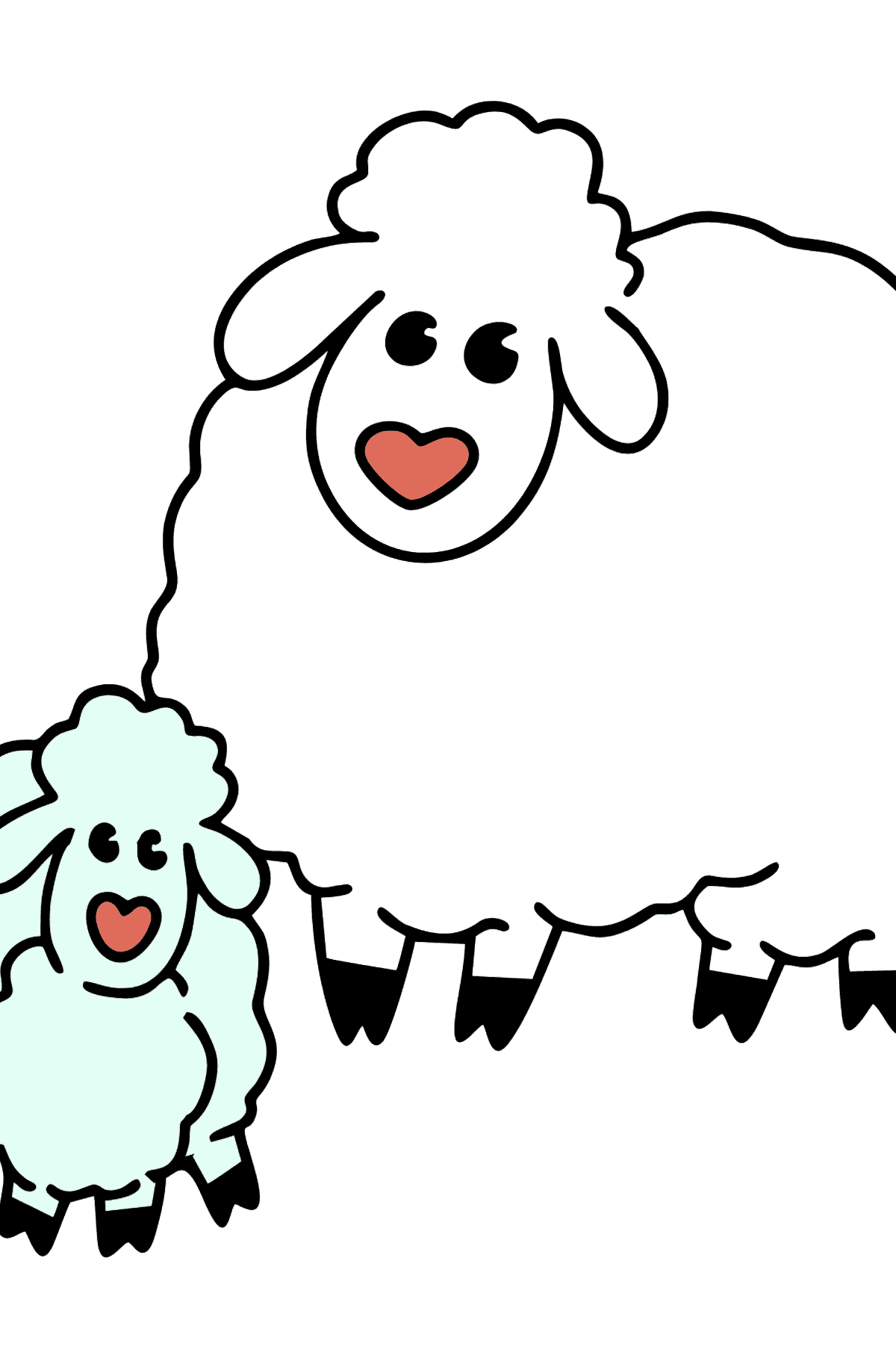 Раскраска овечка с ягнёнком - Картинки для Детей