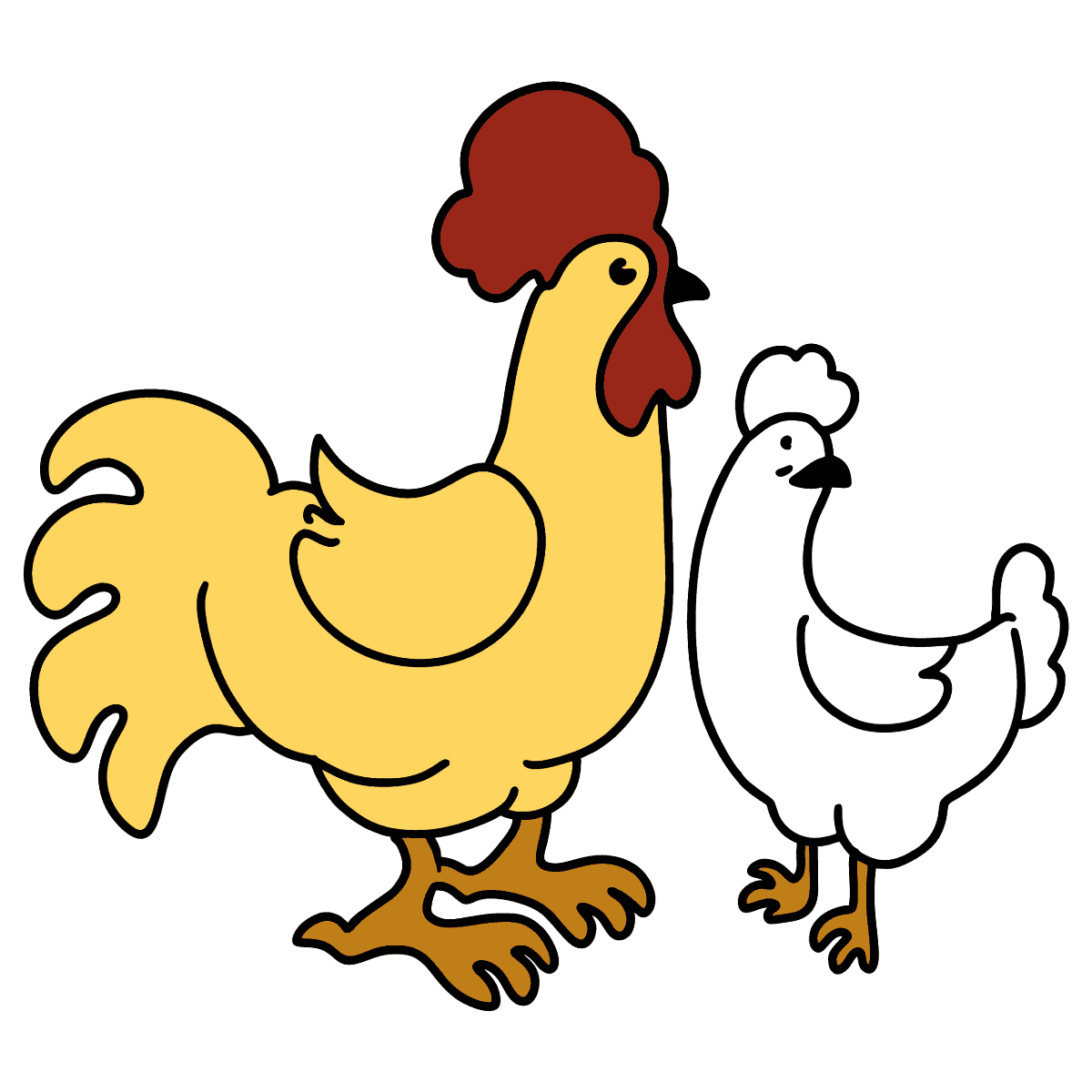 Раскраска семья петух, курица и цыплята распечатать