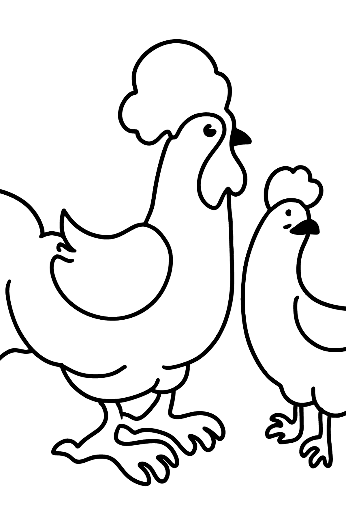 Tegning til fargelegging hane og høne - Tegninger til fargelegging for barn