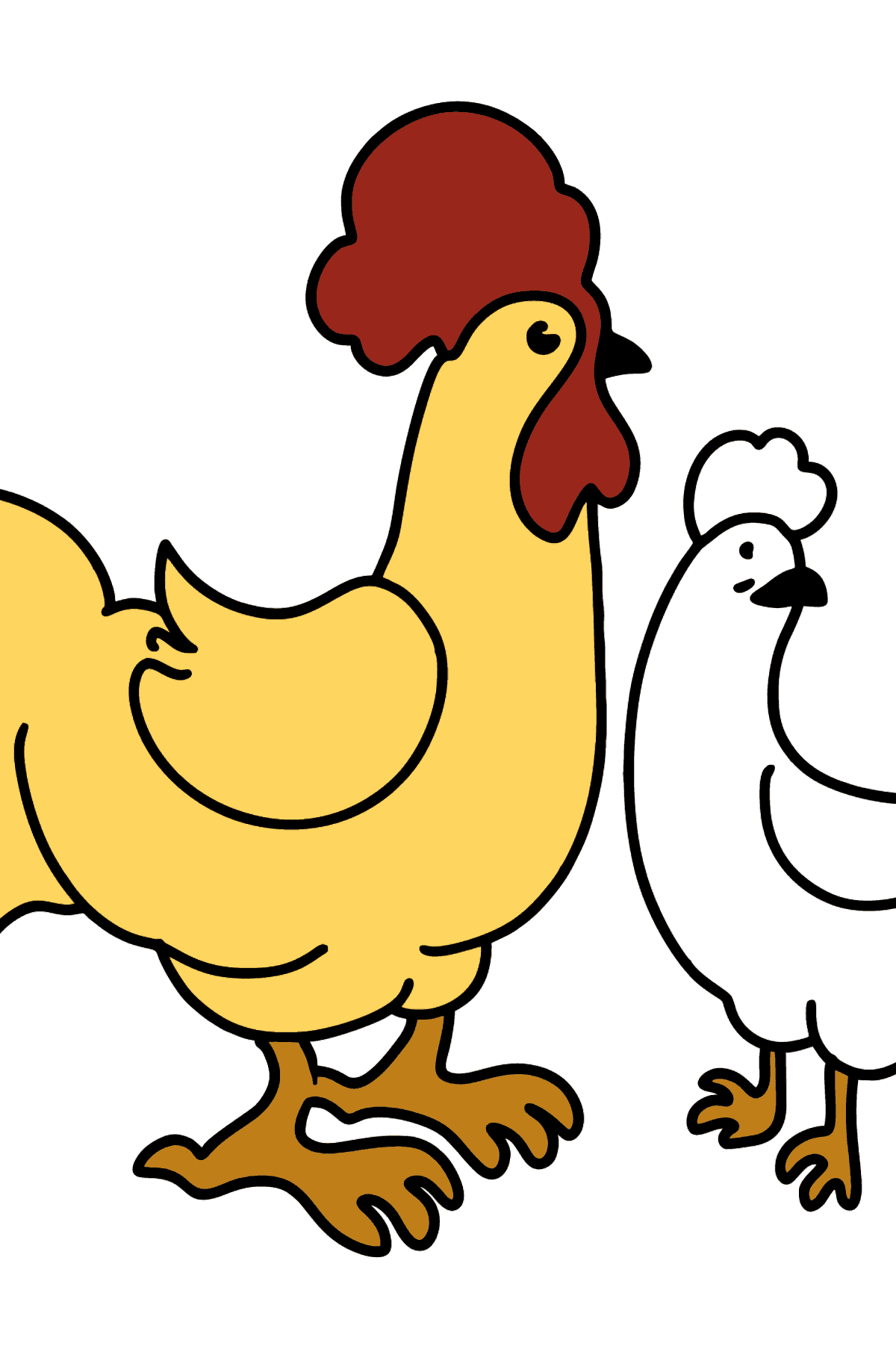 Tegning til farvning hane og høne - Tegninger til farvelægning for børn