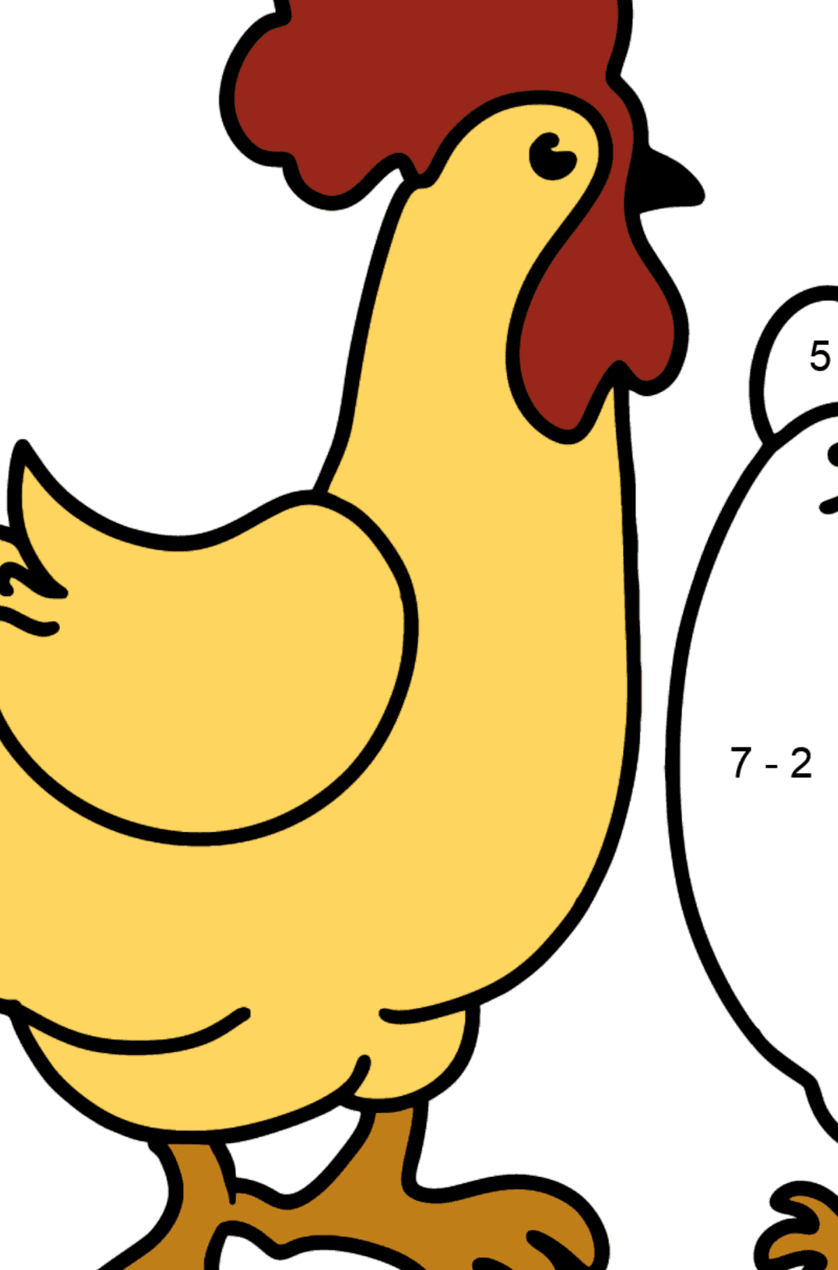 Раскраска петух и курица - На Вычитание для Детей