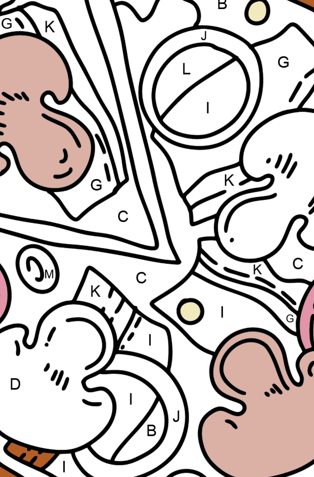 Pizza with Mushrooms coloring page - Coloring by Letters for Kids