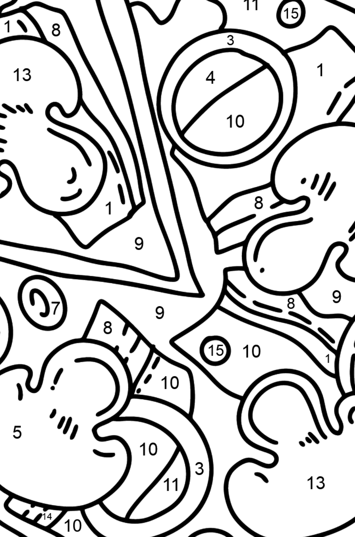 Pizza with Mushrooms coloring page - Coloring by Numbers for Kids