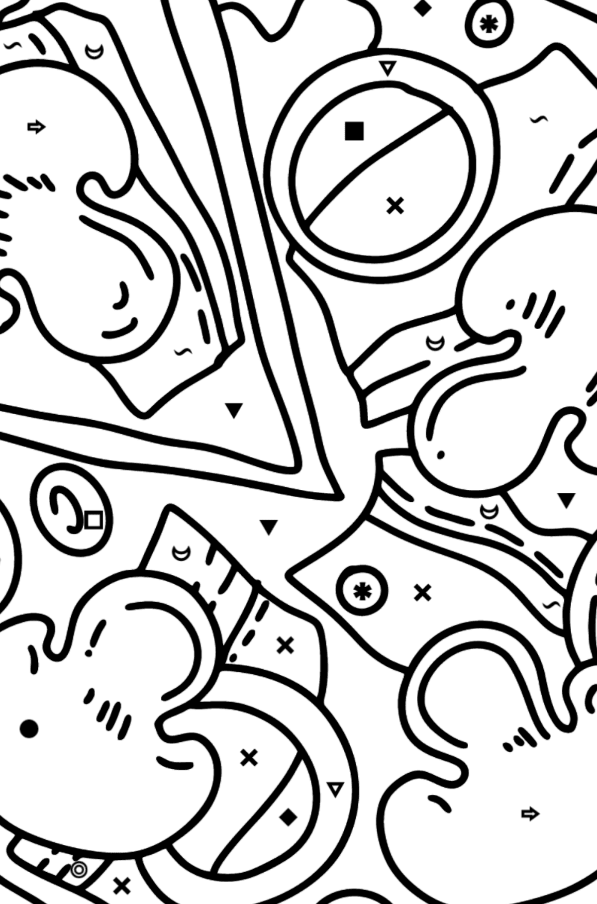 Pizza with Mushrooms coloring page - Coloring by Symbols and Geometric Shapes for Kids