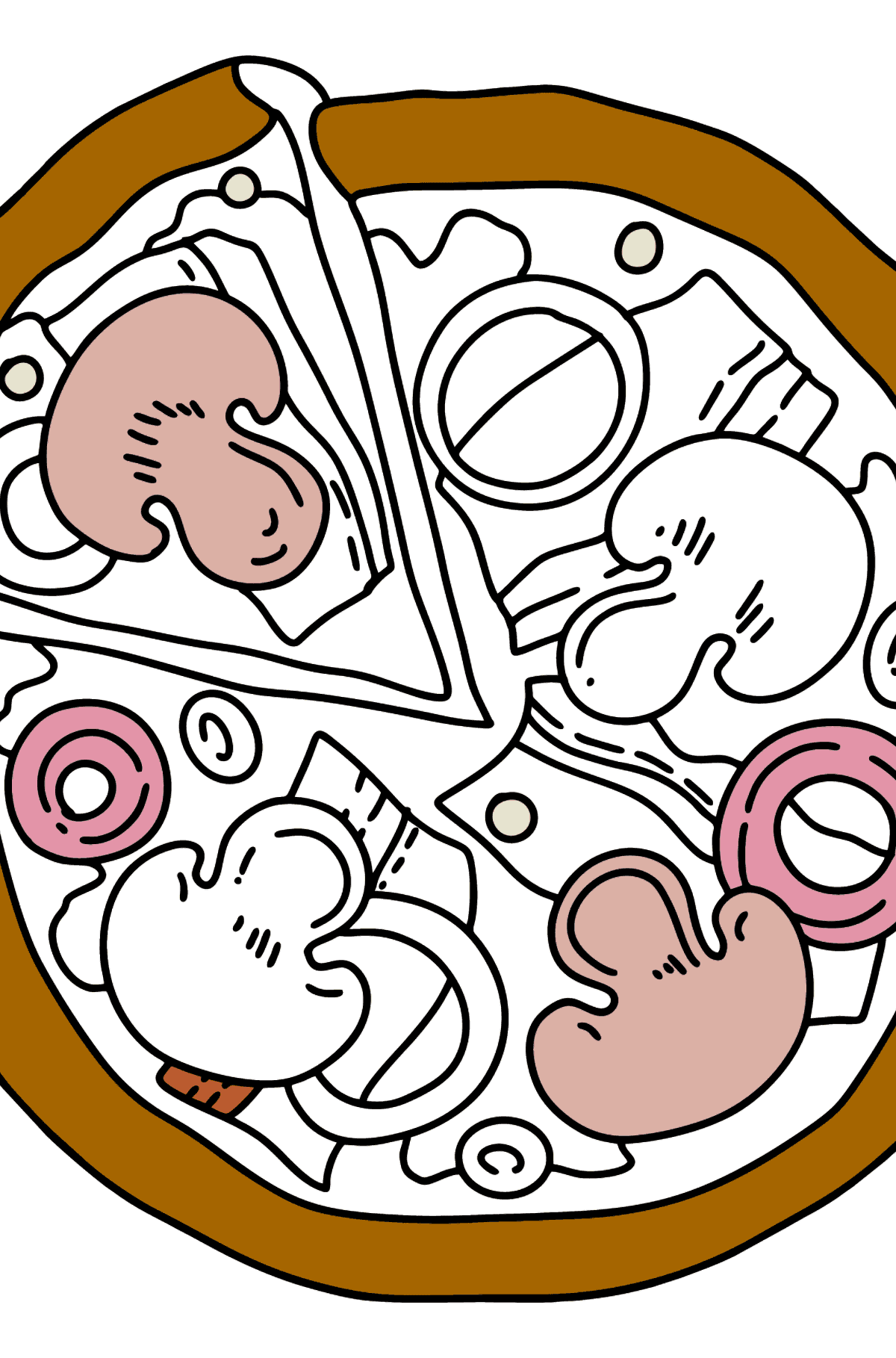 Раскраска пицца с грибами - Раскраски для Детей