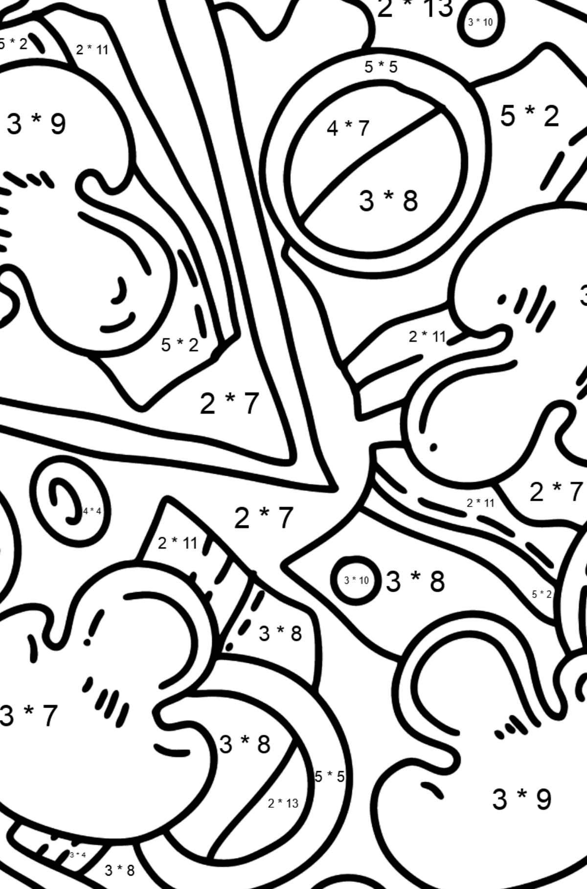 Pizza with Mushrooms coloring page - Math Coloring - Multiplication for Kids