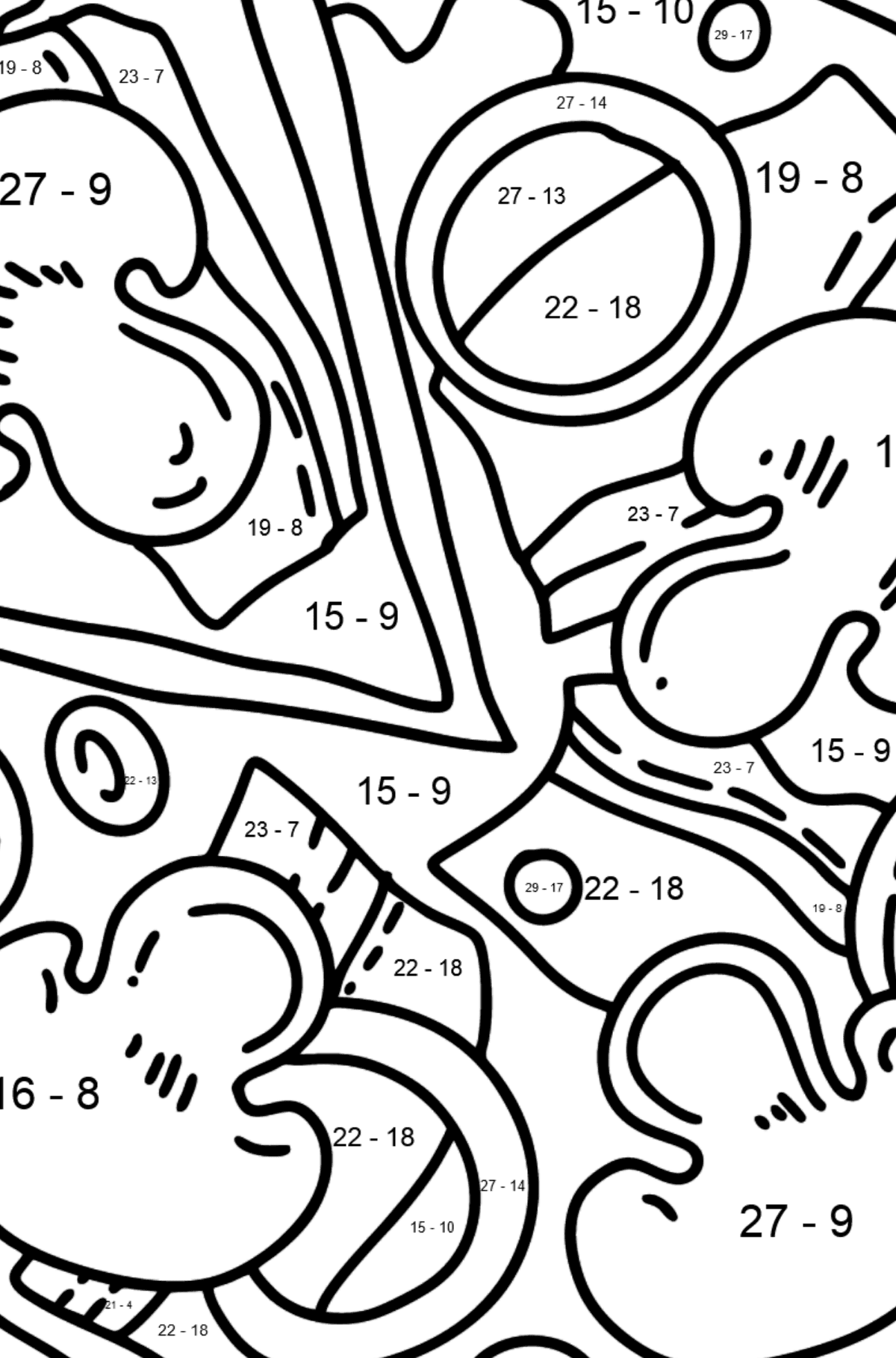 Pizza with Mushrooms coloring page - Math Coloring - Subtraction for Kids