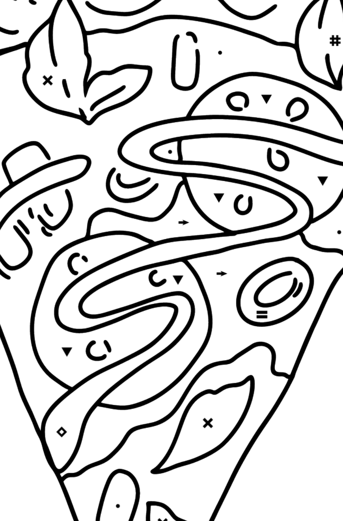 Розмальовка Піца з салямі - Розмальовки за символами для дітей