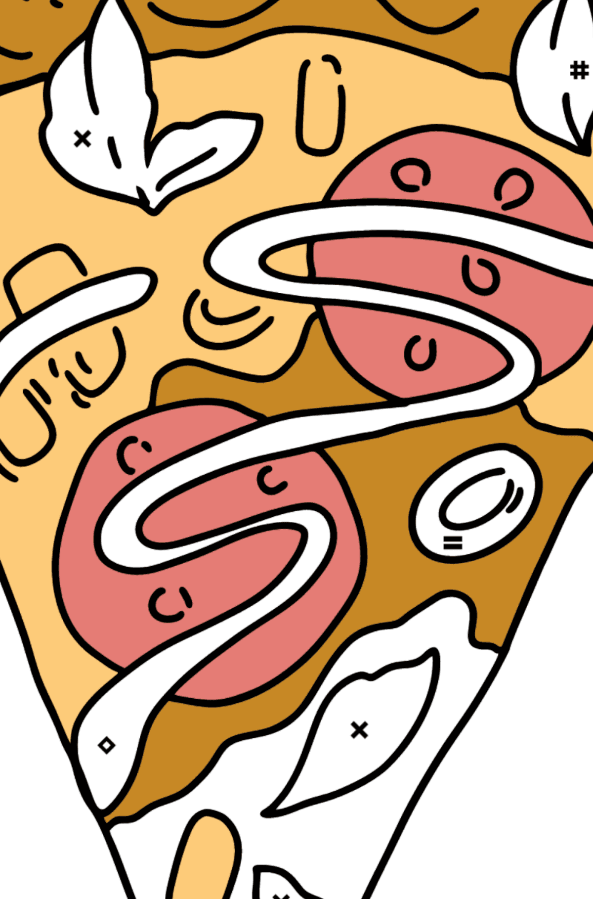 Раскраска пицца с салями - Раскраска по Символам для Детей