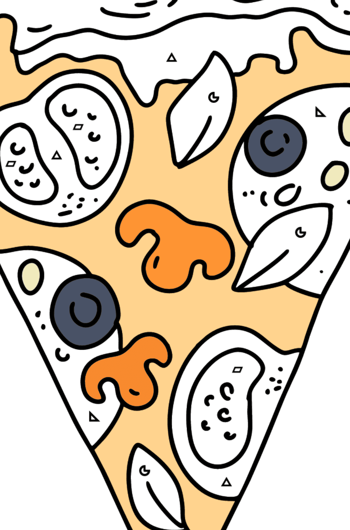 Раскраска пицца с томатами и грибами - Раскраска по Геометрическим Фигурам для Детей
