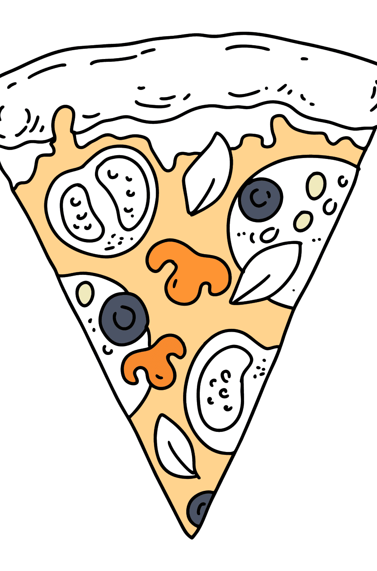 Розмальовка Піца з помідорами та грибами - Розмальовки для дітей