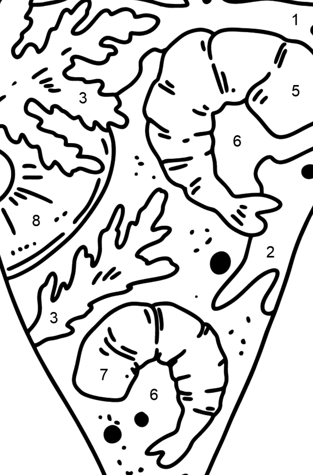 Розмальовка Піца з креветками - Розмальовки за номерами для дітей