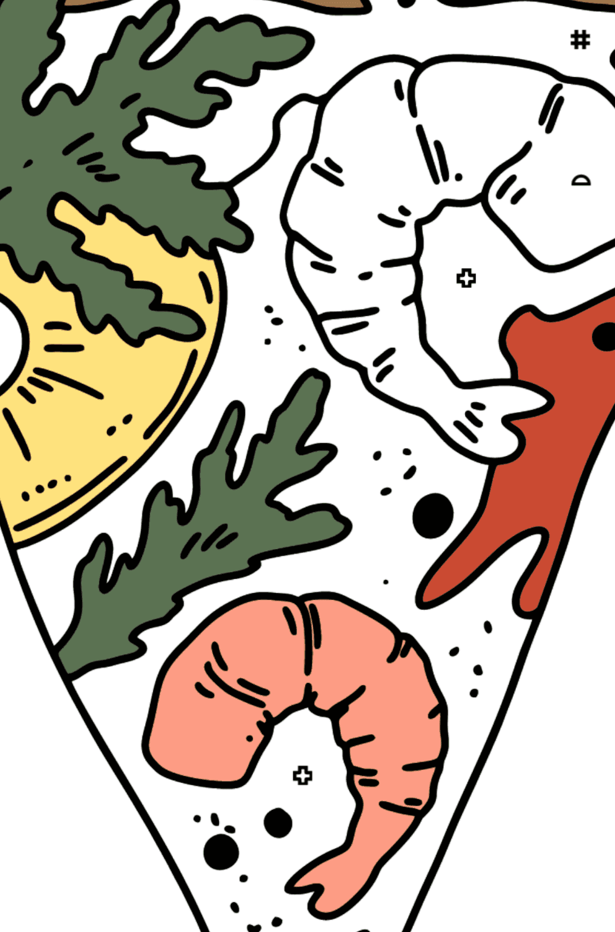 Раскраска пицца с креветками - Раскраска по Символам и Геометрическим Фигурам для Детей
