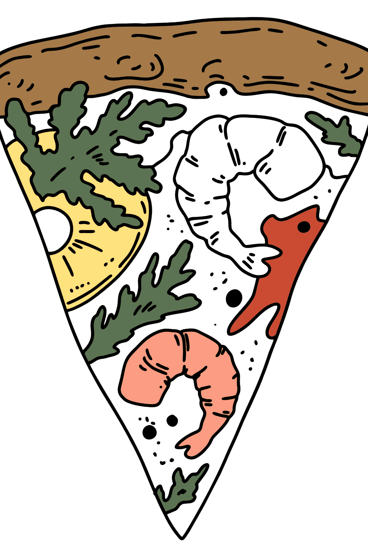 Tegning til farvning reje pizza - Tegninger til farvelægning for børn