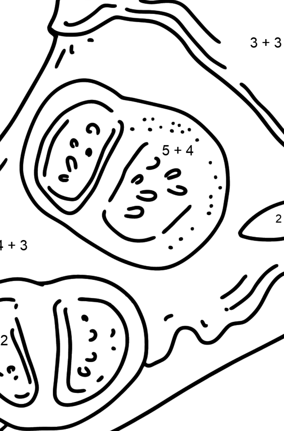 Розмальовка Томатна піца - Математична Розмальовка Додавання для дітей