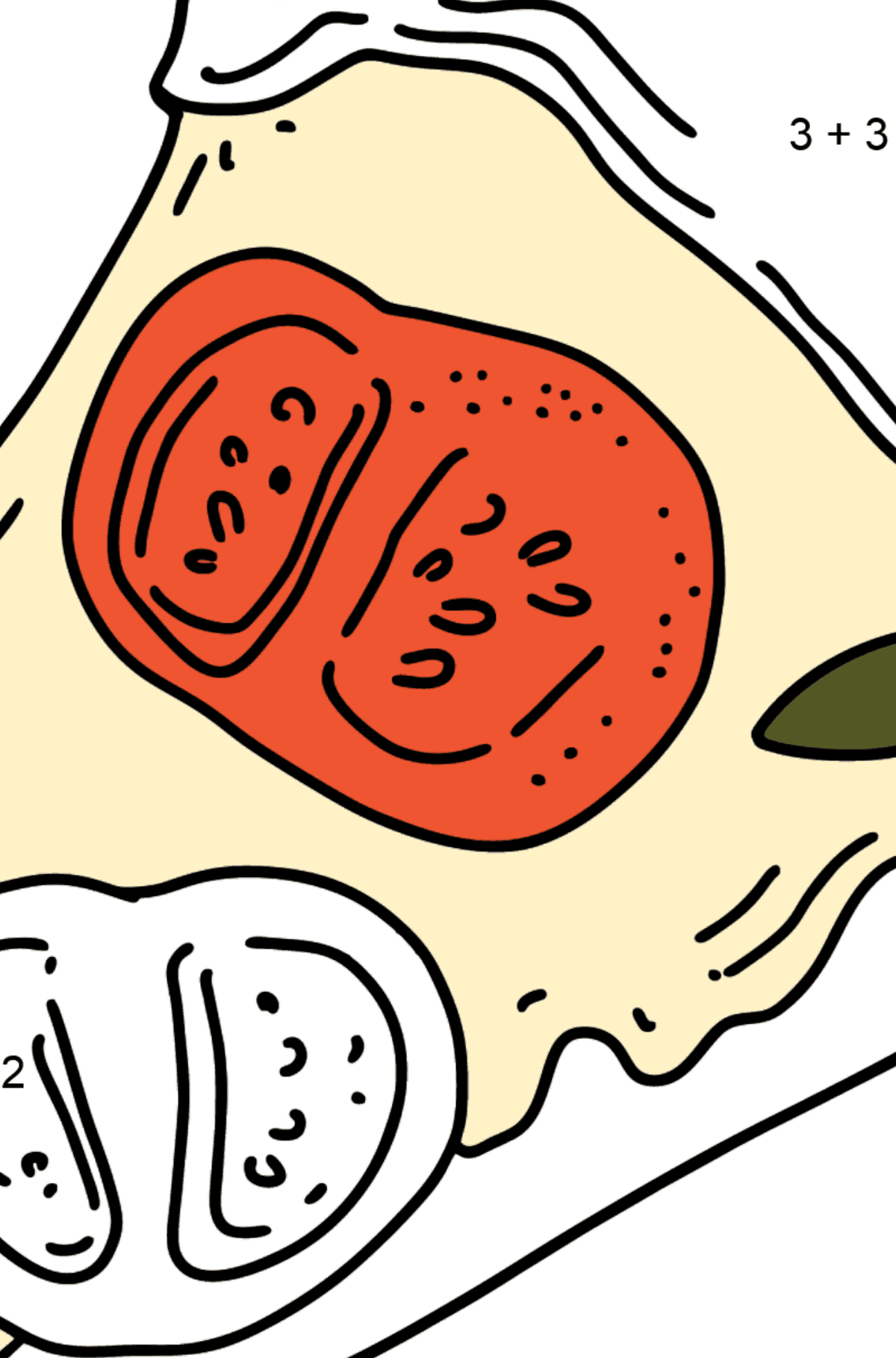 Раскраска пицца томатная - Математическая Раскраска - Сложение для Детей