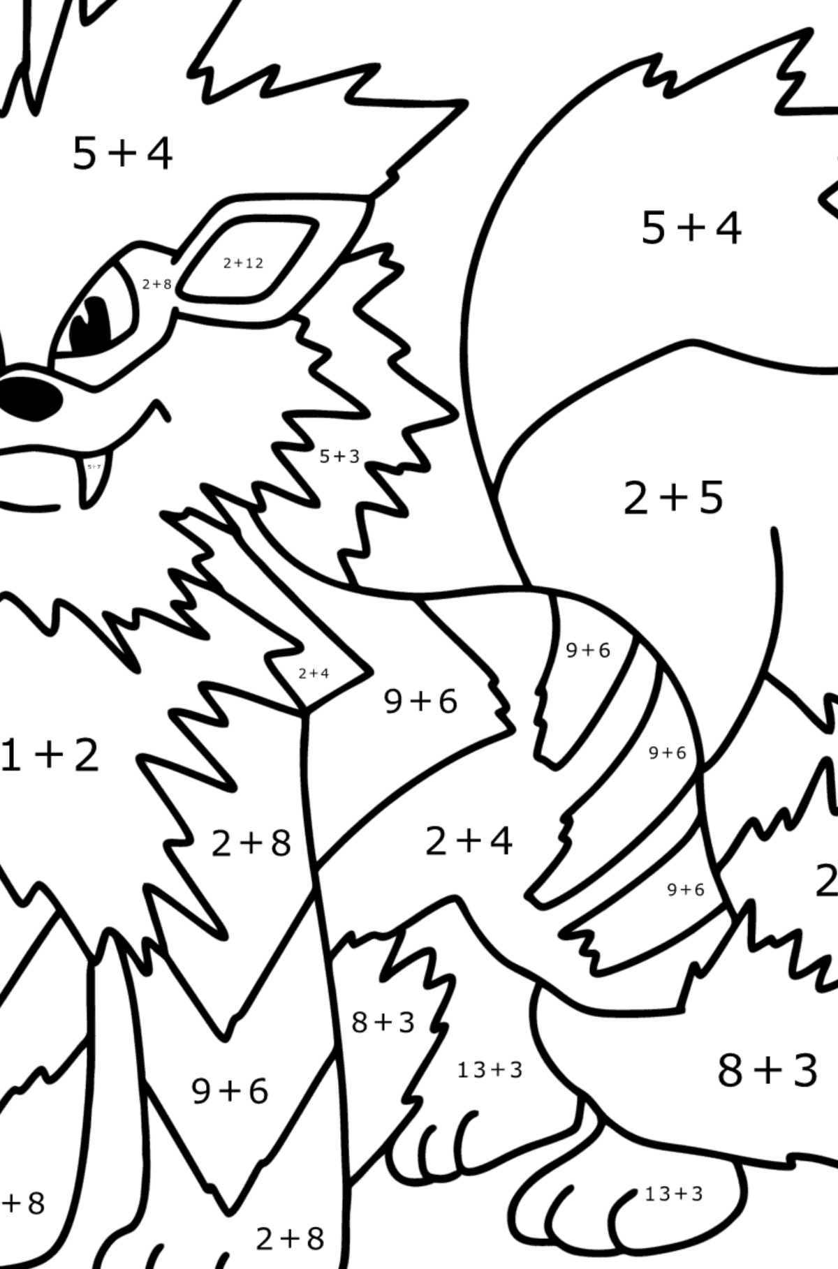 Pokémon Go Arcanine coloring page - Math Coloring - Addition for Kids