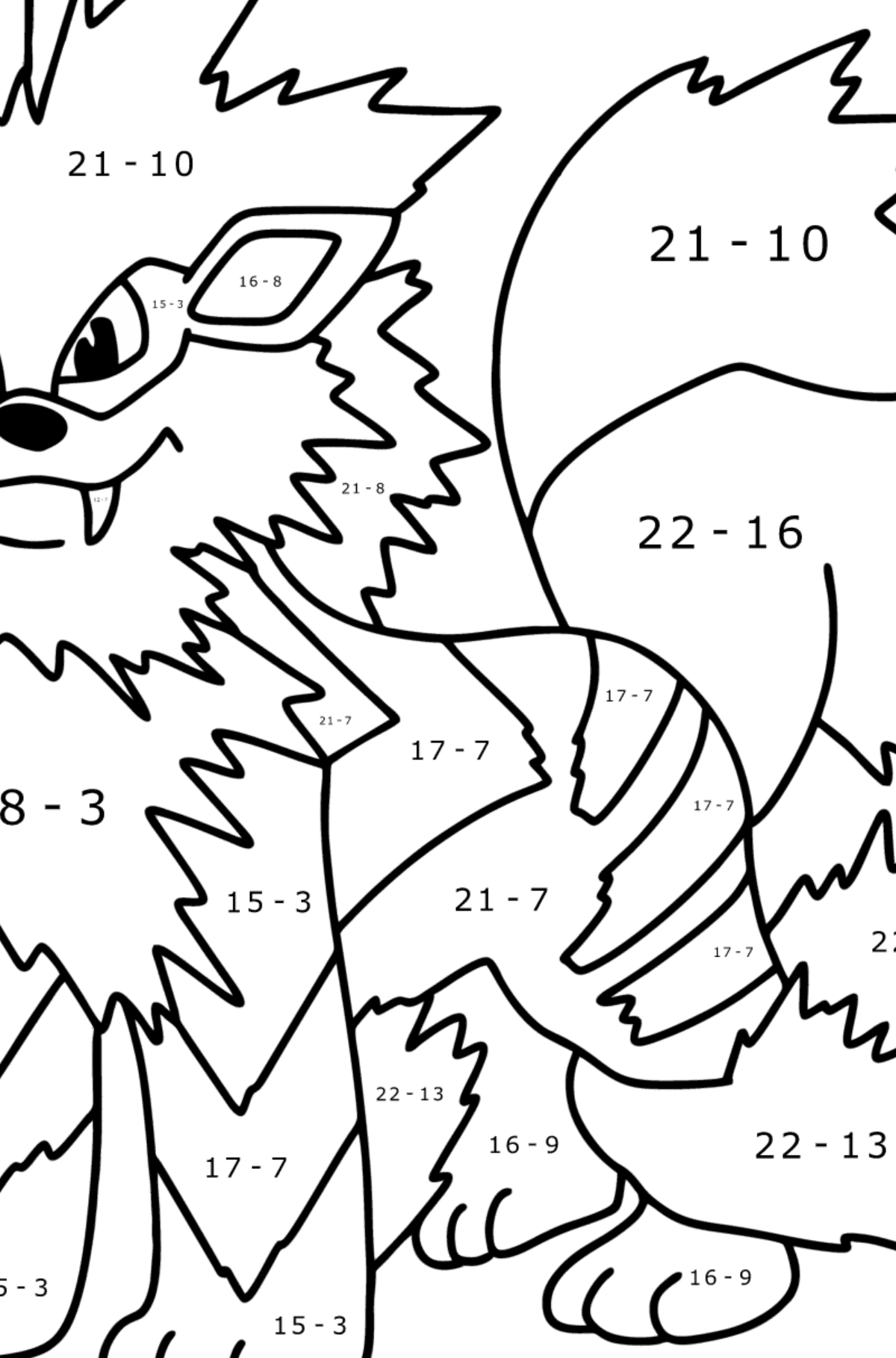 Pokémon Go Arcanine coloring page - Math Coloring - Subtraction for Kids