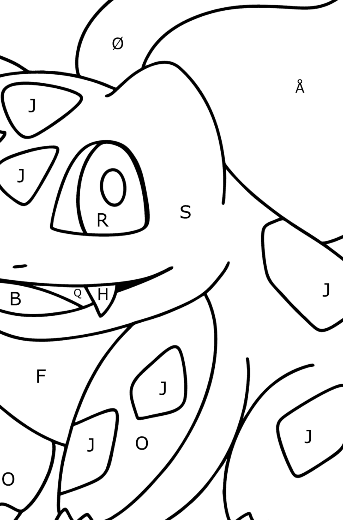 Tegning til farvning Pokémon Go Bulbasaur - Farvelægning af brevene for børn
