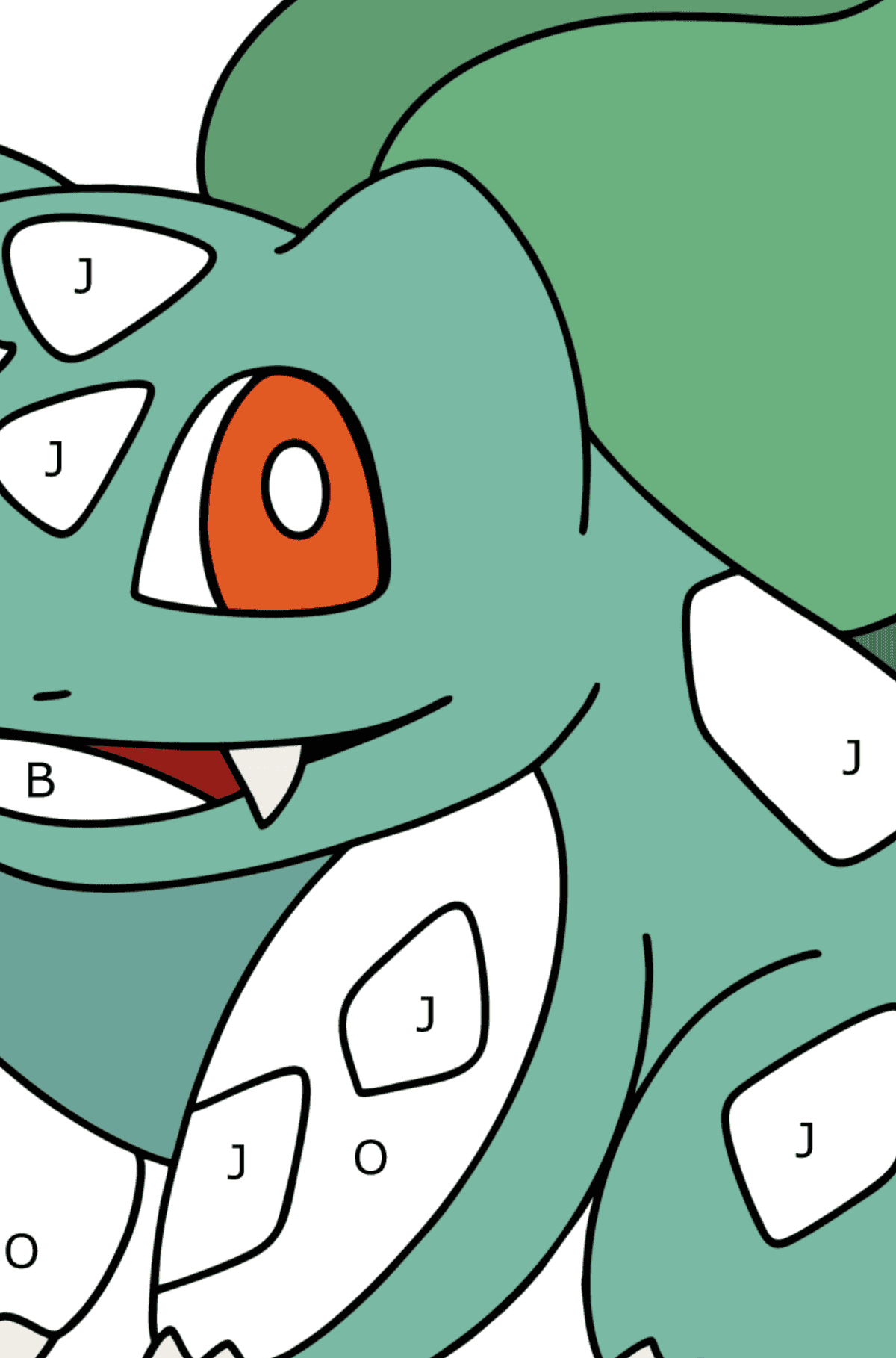 Tegning til farvning Pokémon Go Bulbasaur - Farvelægning af brevene for børn