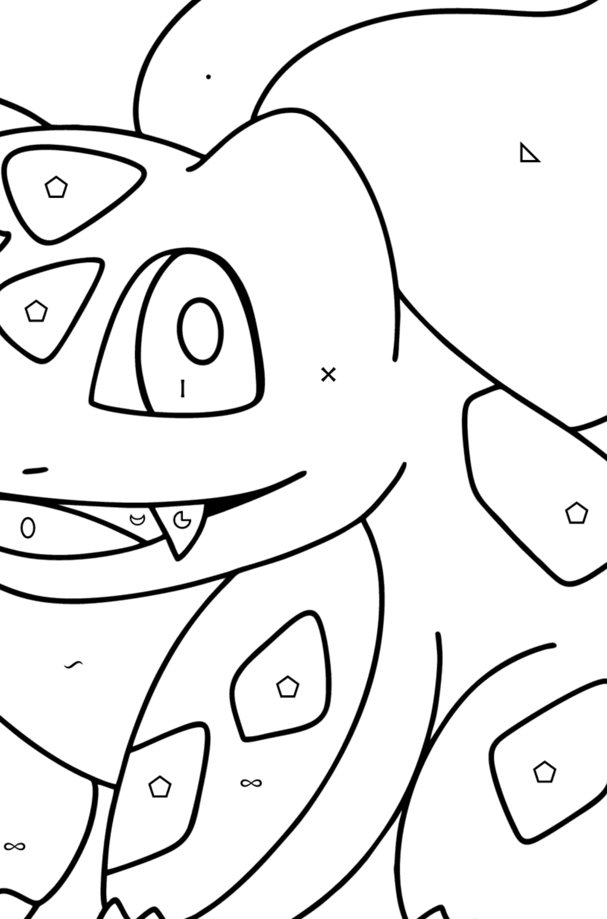 Tegning til farvning Pokémon Go Bulbasaur - farvelægning side efter symboler og geometriske former for børn