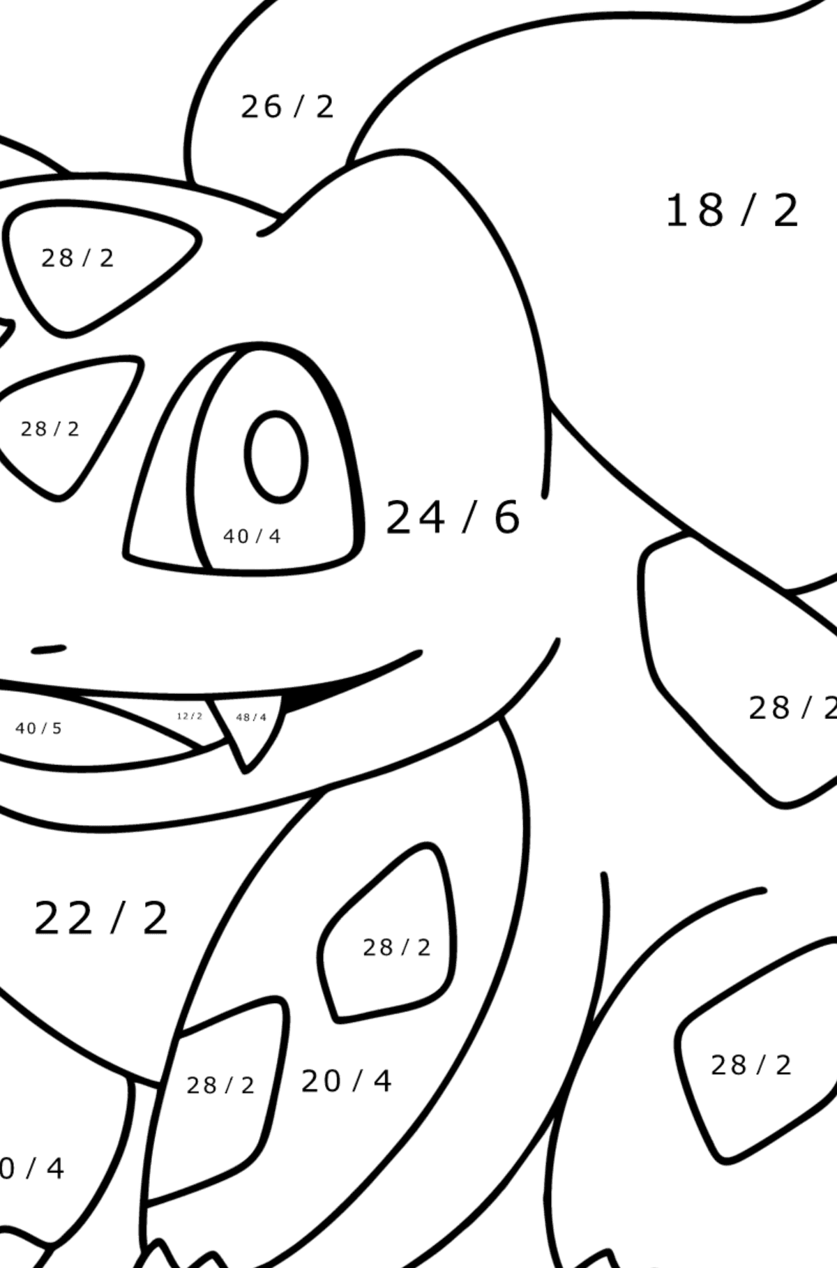 Tegning til farvning Pokémon Go Bulbasaur - Matematisk farvelægning side -- Division for børn