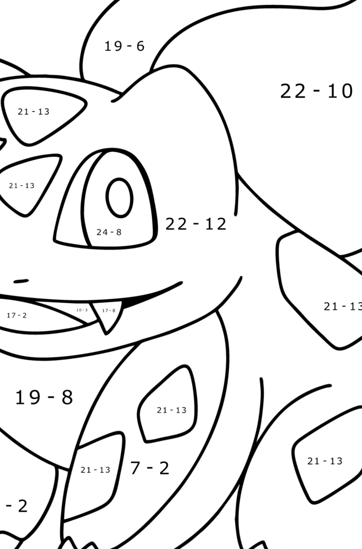 Pokémon Go Bulbasaur coloring page - Math Coloring - Subtraction for Kids