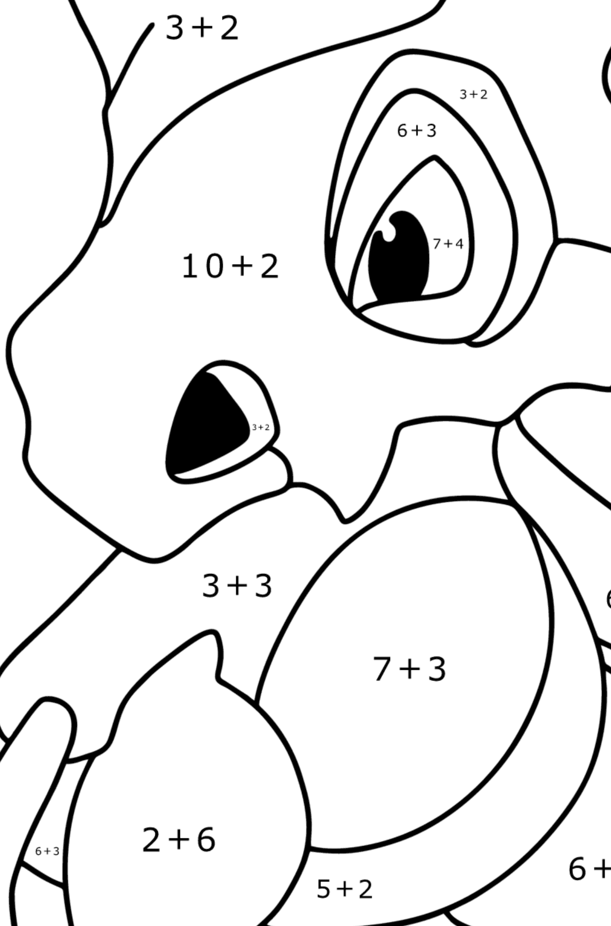 Mewarnai gambar Pokémon Go Cubone - Pewarnaan Matematika: Pertambahan untuk anak-anak