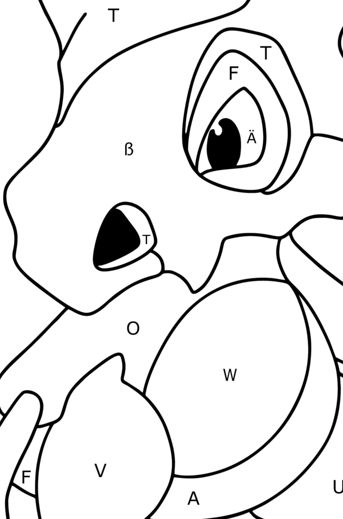 Ausmalbild Pokemon Go Cubone - Ausmalen nach Buchstaben für Kinder