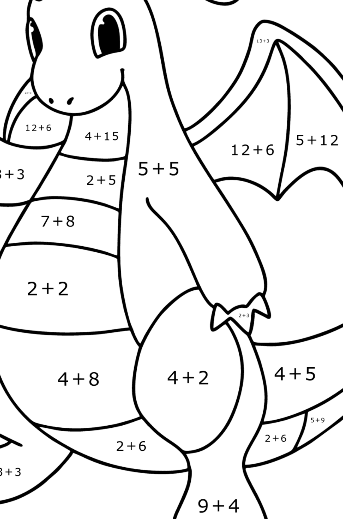 Pokemon Go Dragonite coloring page - Math Coloring - Addition for Kids